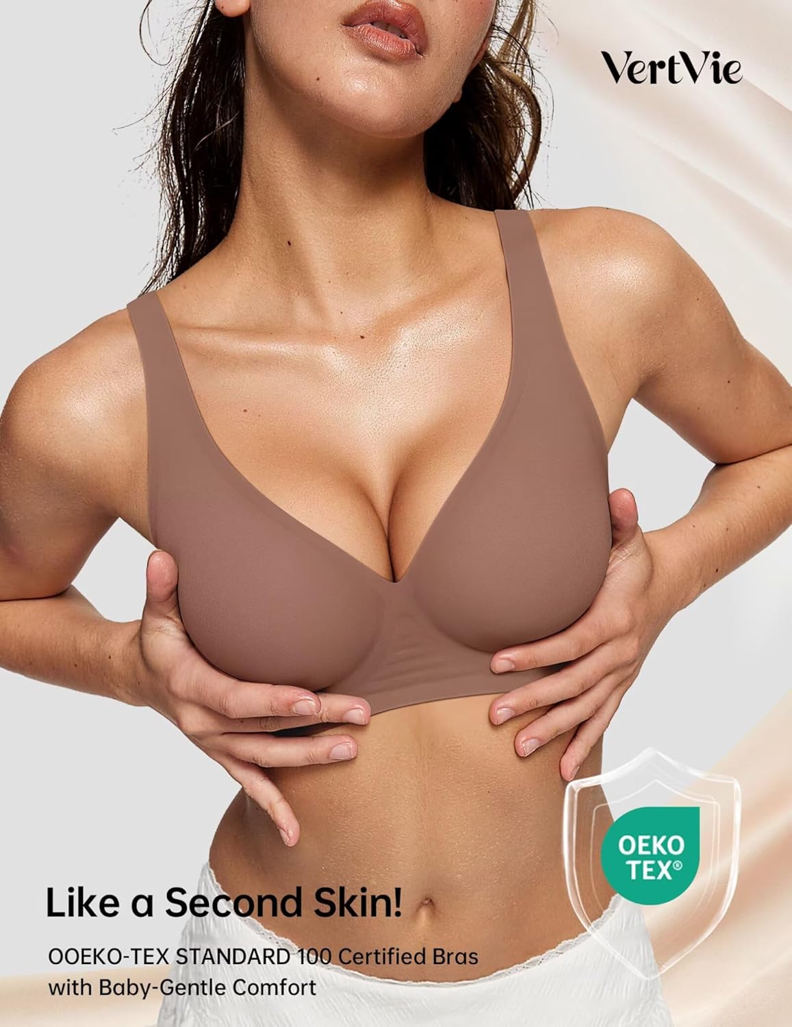 Vertvie Jelly Wireless Bras for Women Push Up Plunge Seamless T-Shirt Bras No Underwire Supportive Full Coverage Bralettes - Image 4