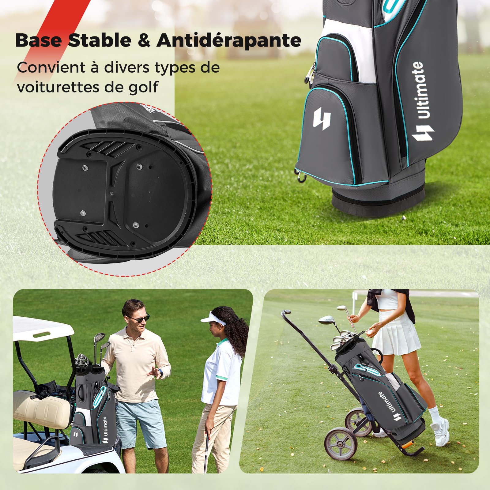 COSTWAY Sac de Golf avec 14 Compartiments sur Le Dessus, Sac de Rangement Portable pour Club de Golf avec Poche Isotherme Bandoulière Réglable Housse de Pluie et Porte-Parapluie