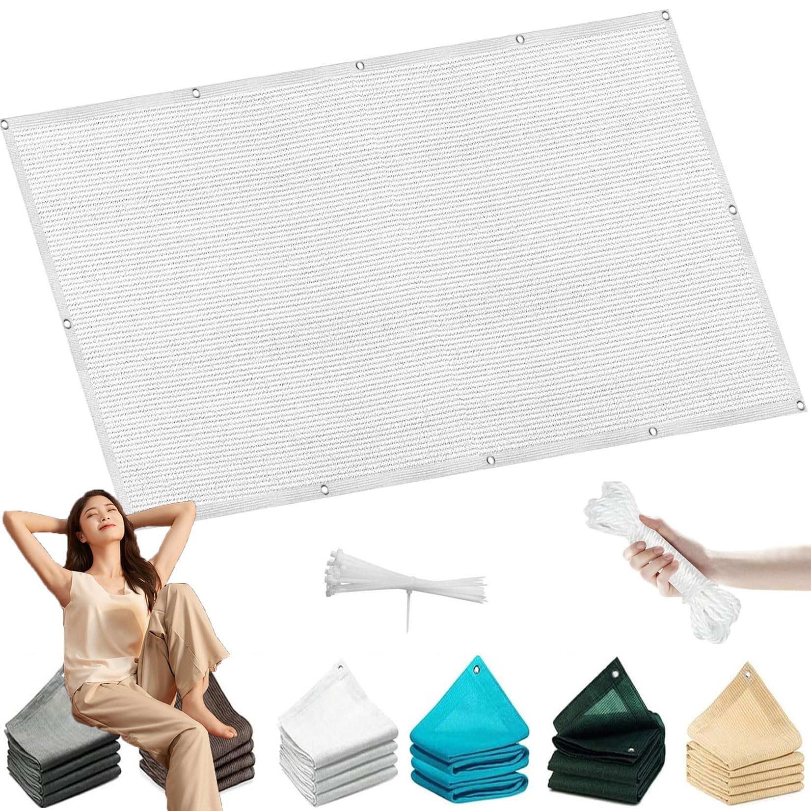 Voile d'ombrage blanc 5.5x7m en toile respirante haute densité avec oeillets