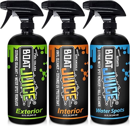 Boat Juice Paquete de limpiador de barcos exteriores, interiores y extremos - Limpiador de asientos de barco, removedor de manchas de agua para