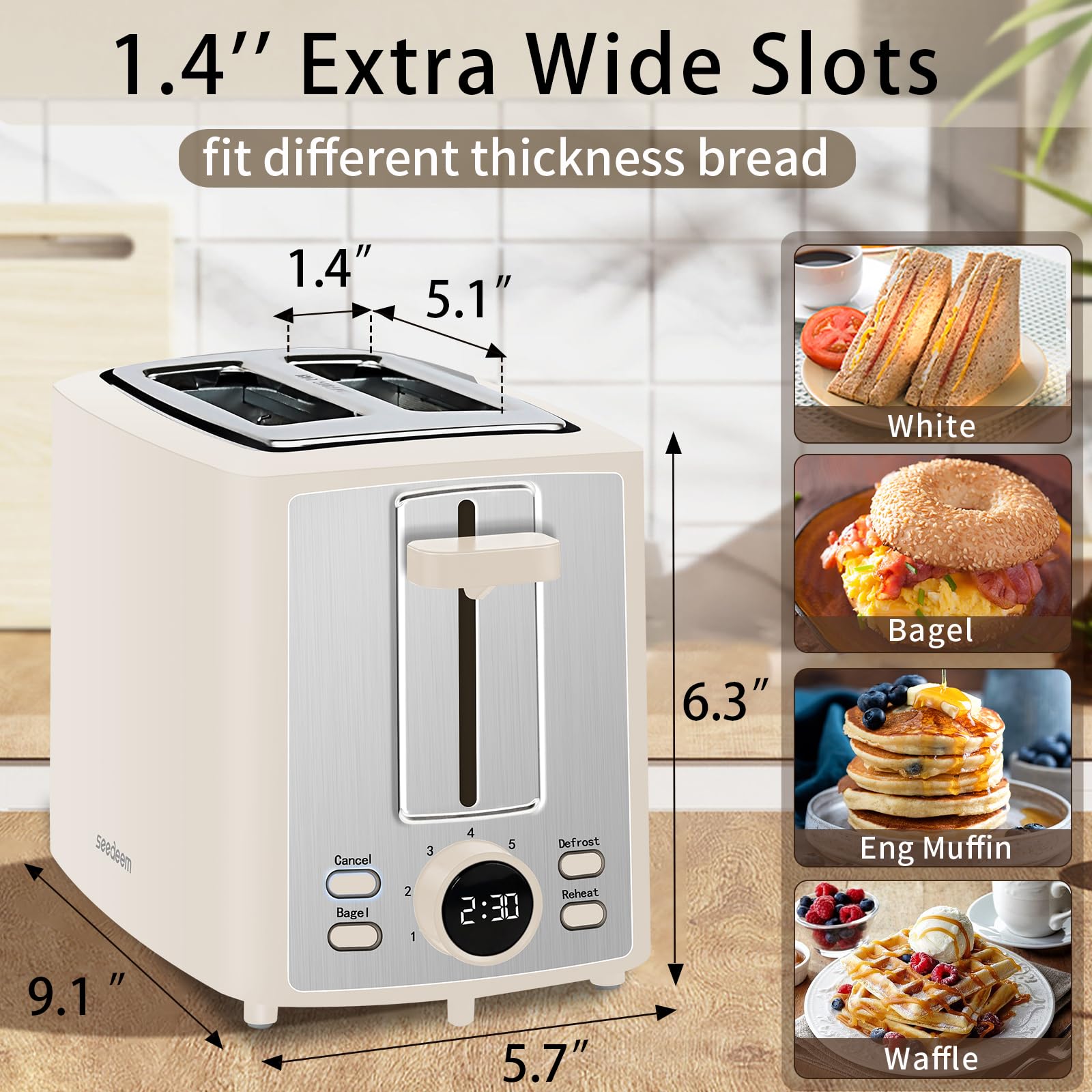 SEEDEEM 2-Slice Toaster - LCD Display & Bagel Mode -3 SEEDEEM 2-Slice Toaster - LCD Display & Bagel Mode -3