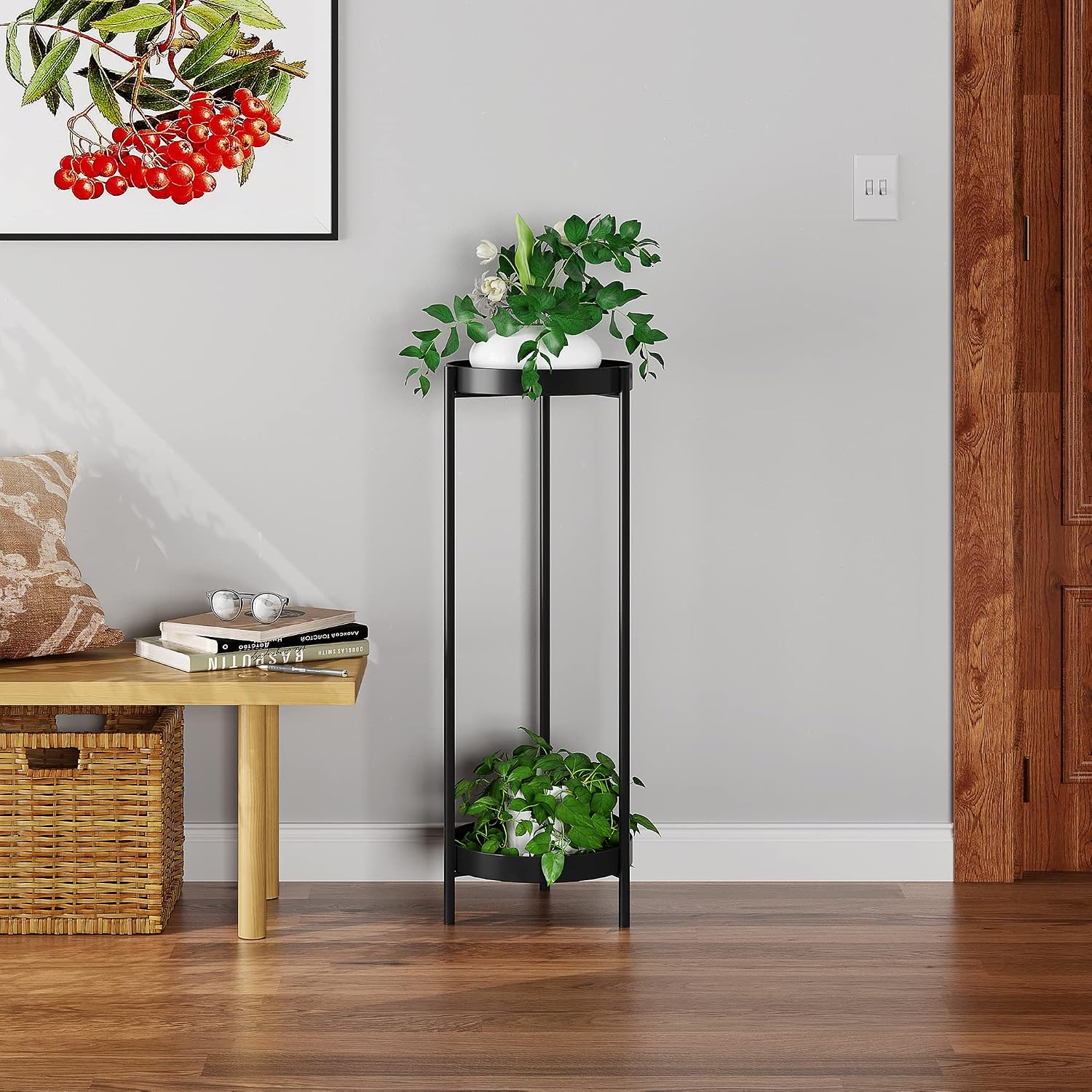 Plant Stand,2 Tier Flower Pot Holder (Black)