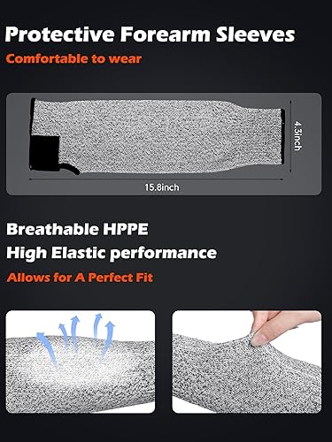 Miniatura 2 de ramede 2 pares de mangas resistentes a los cortes protectores de brazo con correa ajustable para antebrazo para hombres y mujeres