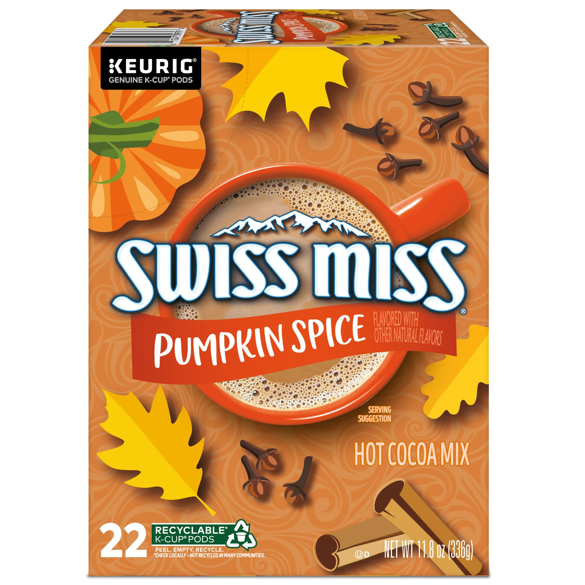 Swiss Miss® Pumpkin Spice Hot Cocoa, Single Serve Keurig® K-Cup® Pods, Hot Cocoa, 88 count (4 Packs of 22)