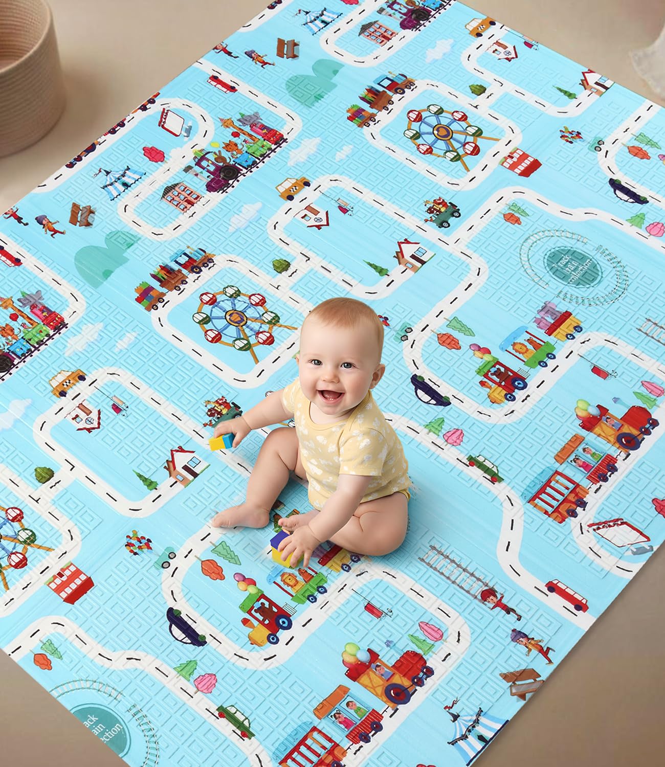 FIRSTCRY INTELLISKILLS Extra Large 6.5x4.5 ft Reversible Baby Play Mat for Babies,Animal Party Theme,Foldable Crawling Mat, Floor Mat for Baby & Toddlers,Anti-Skid, 0.6cm Thick, Multicolor, 1 Count