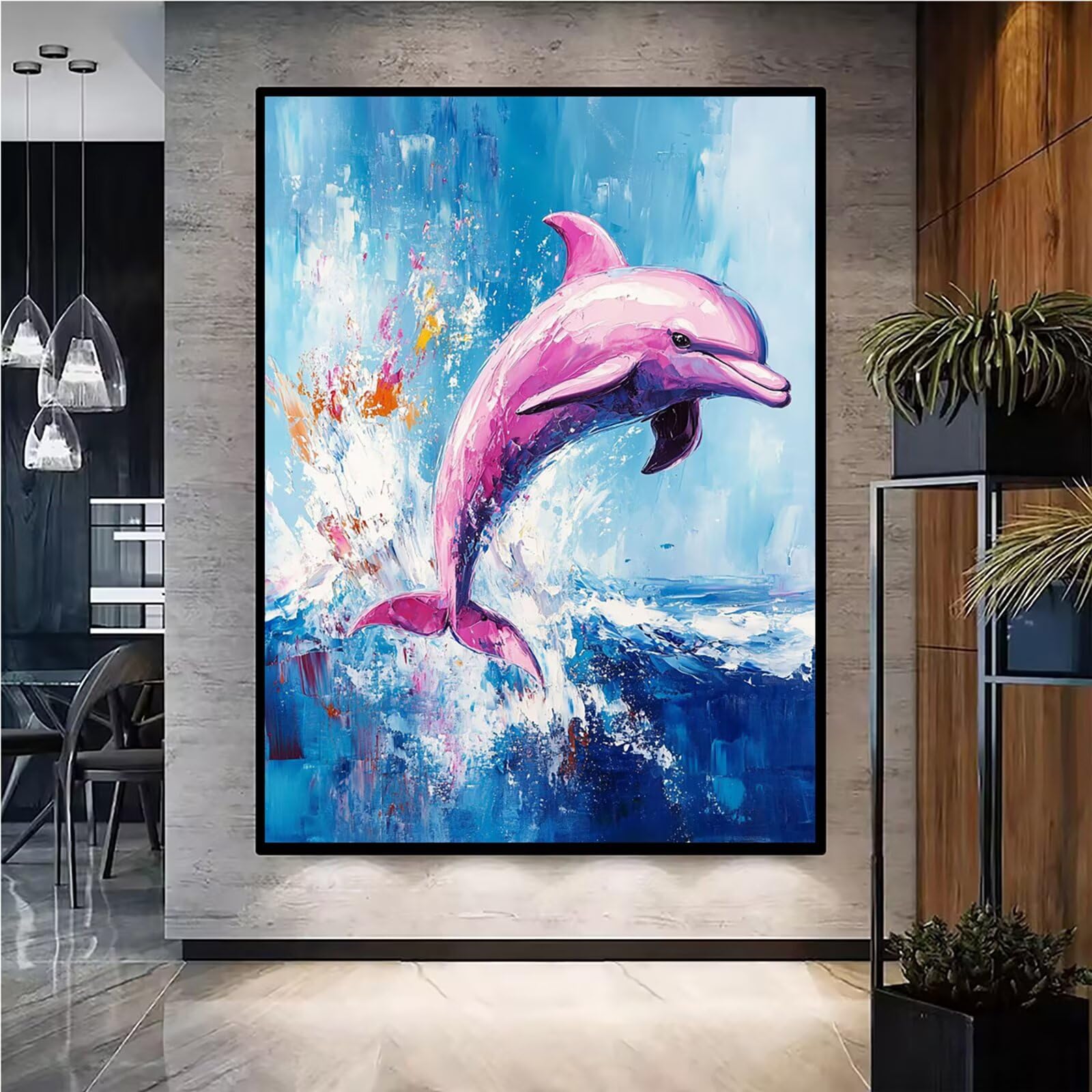 Diamond Painting Kit Completo, Diamond Painting Delfino, 5D Quadrato Pittura Diamante Kit Manualidades Adultos DIY Diamantini Crystal Art Disegni Ricamo Punto Croce Artigianale,60x90cm Astratto j0-810