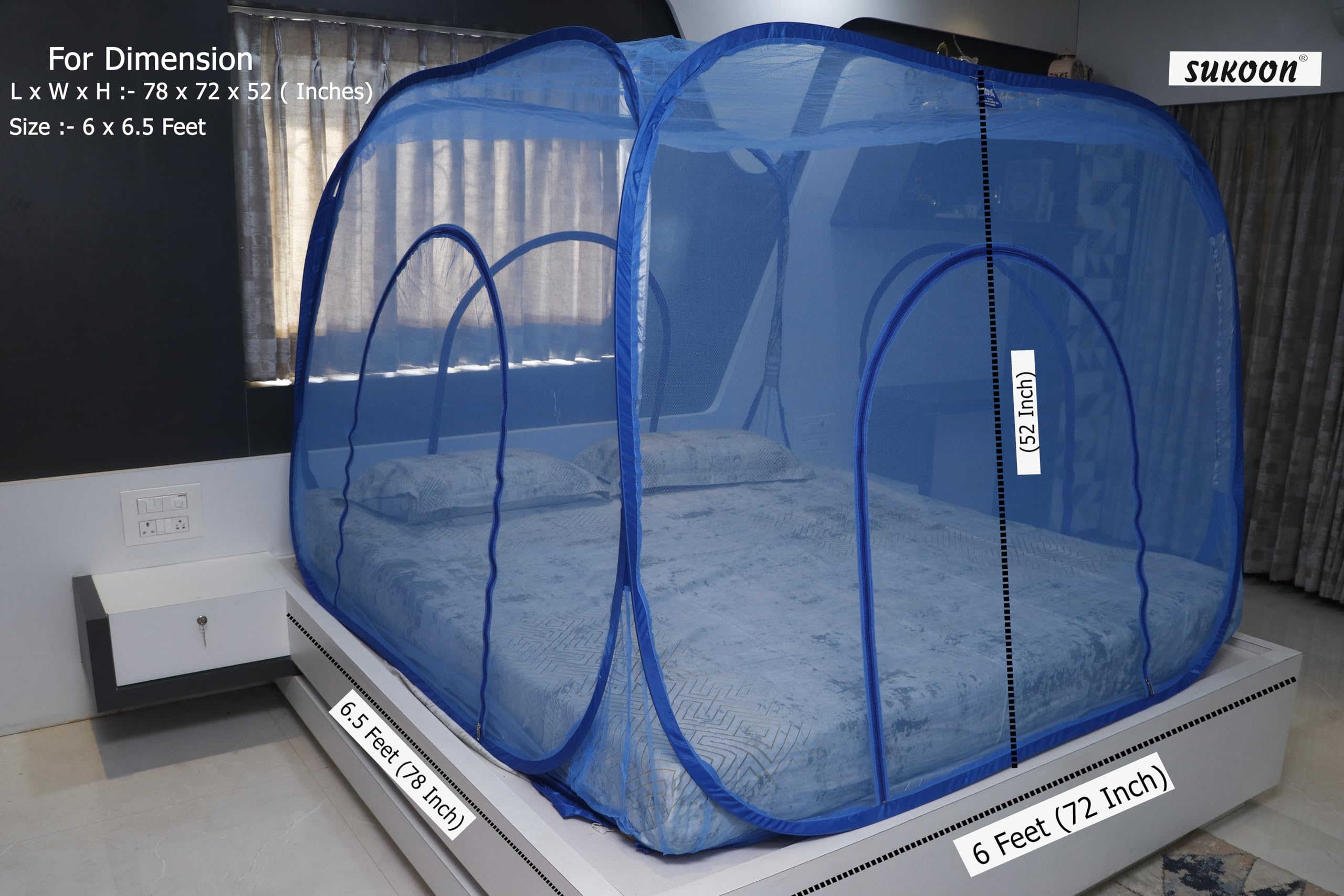 Sukoon Mosquito Net - 6ft x 6.5ft Double Bed Tent -5