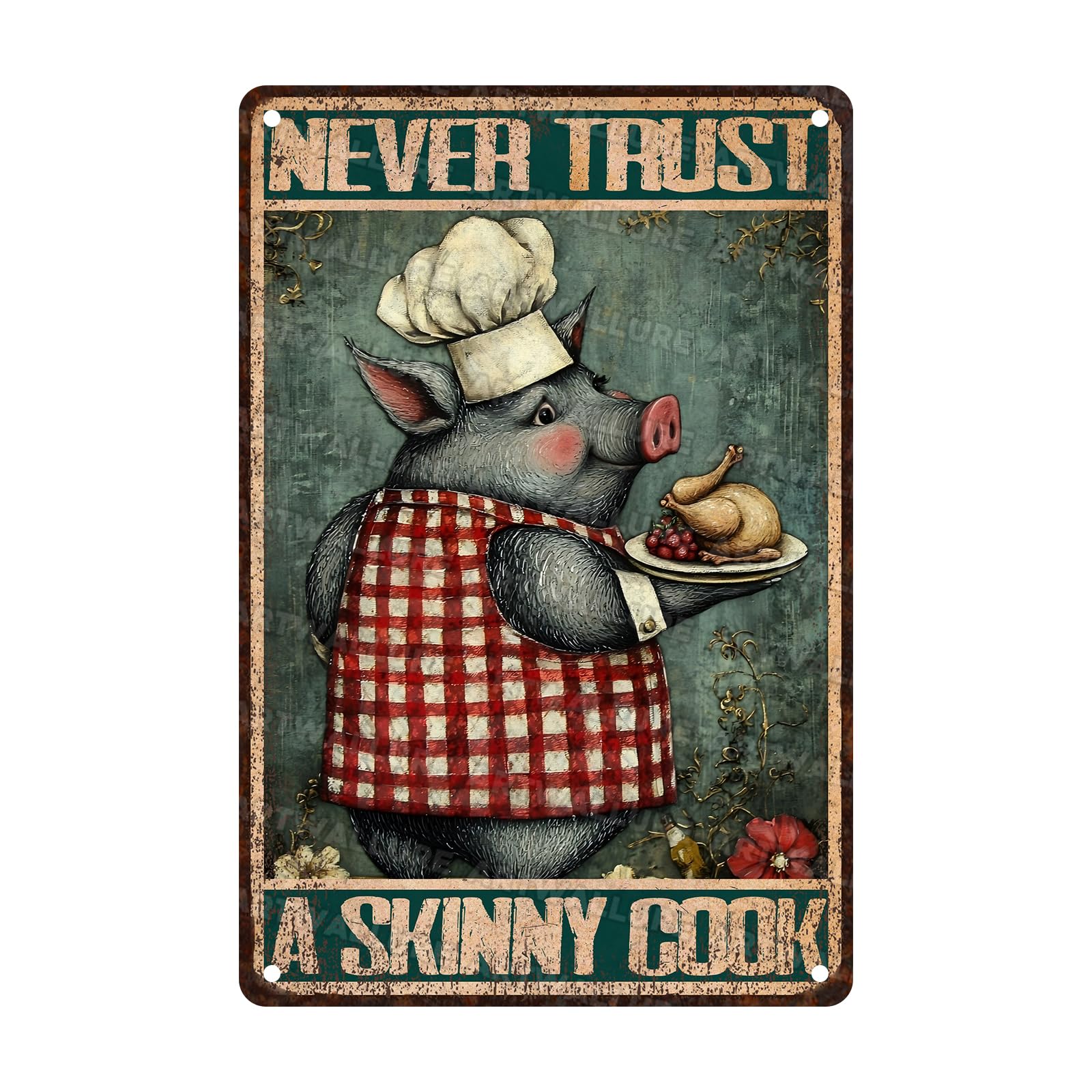 Anceky Funny Signs Never Trust A Skinny Cook Metal Tin Sign Wall Decor For Kitchen Home Yard Garden Bar Farmhouse 12×16 Inch