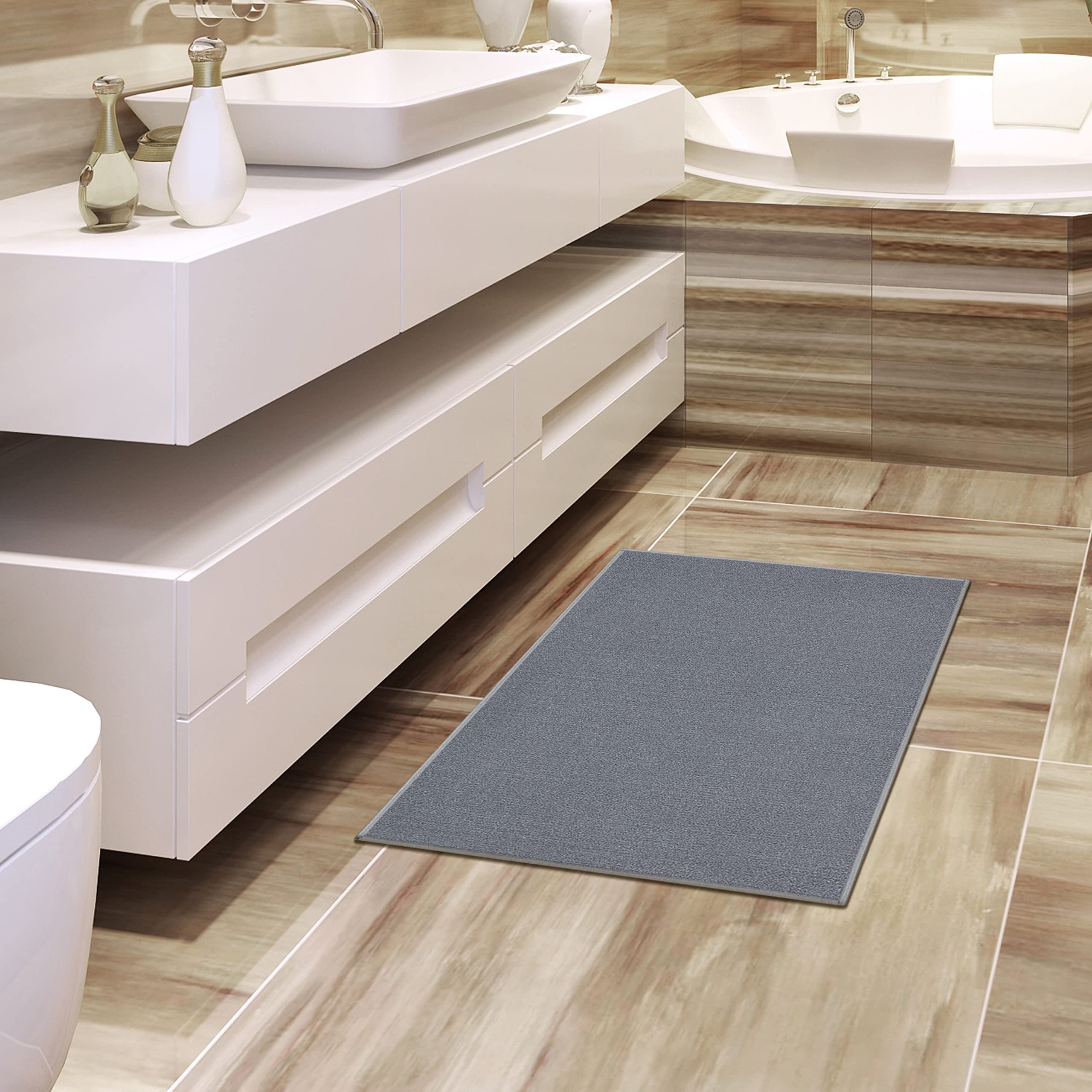 Ottomanson Ottohome Collection Solid Design Non-Slip Rubberback 2x3 Area Rug/Mat , 2'3" x 3', Grey