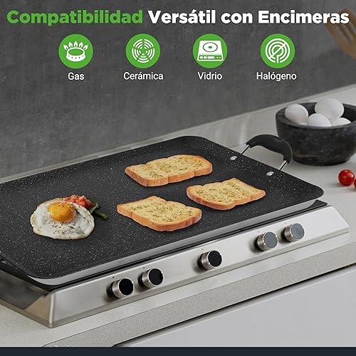 Miniatura 8 de NutriChef Plancha de doble quemador, parrilla antiadherente para estufa de gas, apta para lavavajillas, asas de baquelita a prueba de calor,