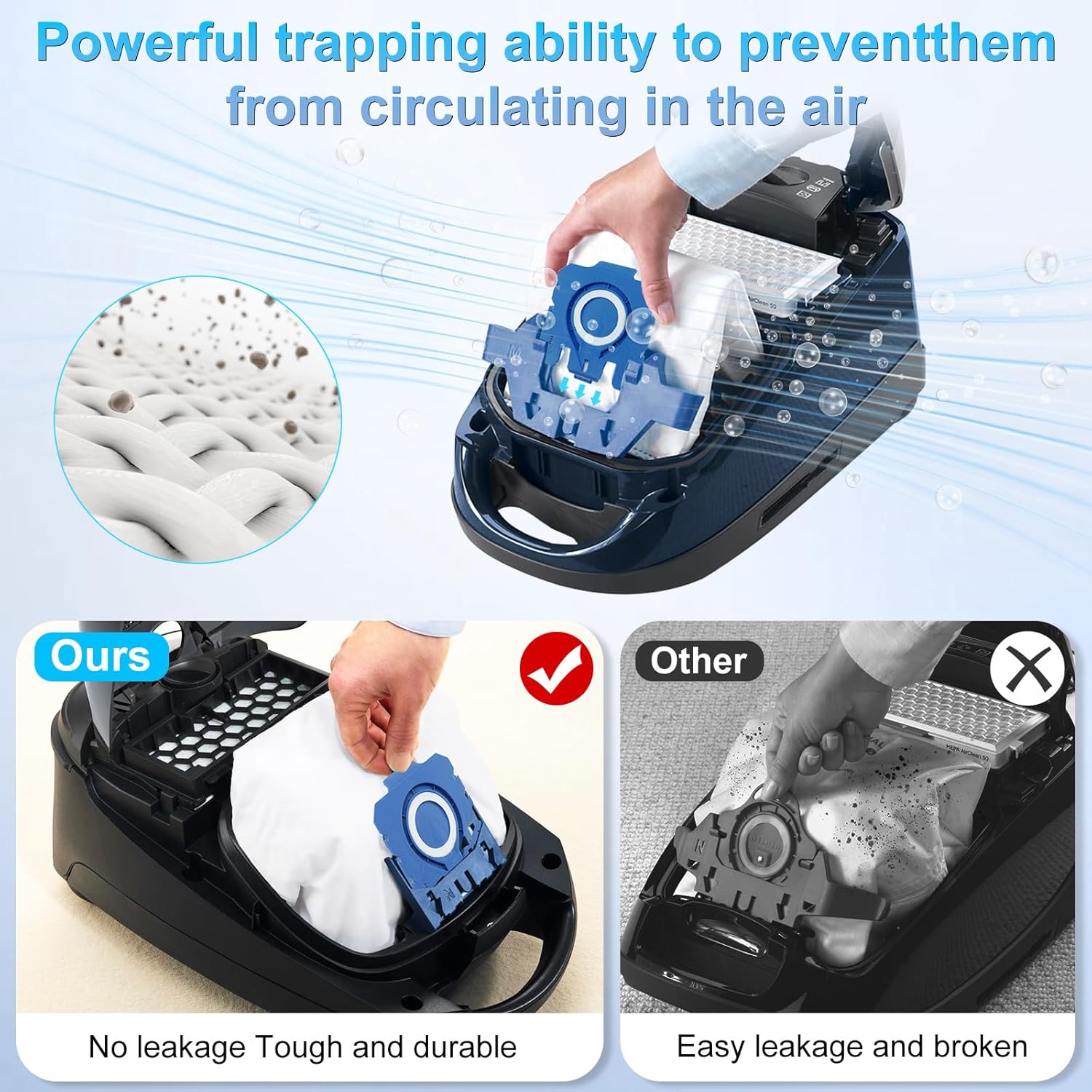 Upgraded 3D Airclean Dust Bags Replacement for Miele GN Vacuum Cleaner Bags for Miele Classic C1, Complete C1 C2 C3, S227, S240, S270, S280, S400, S2, S5, S8 Series Airclean Bags