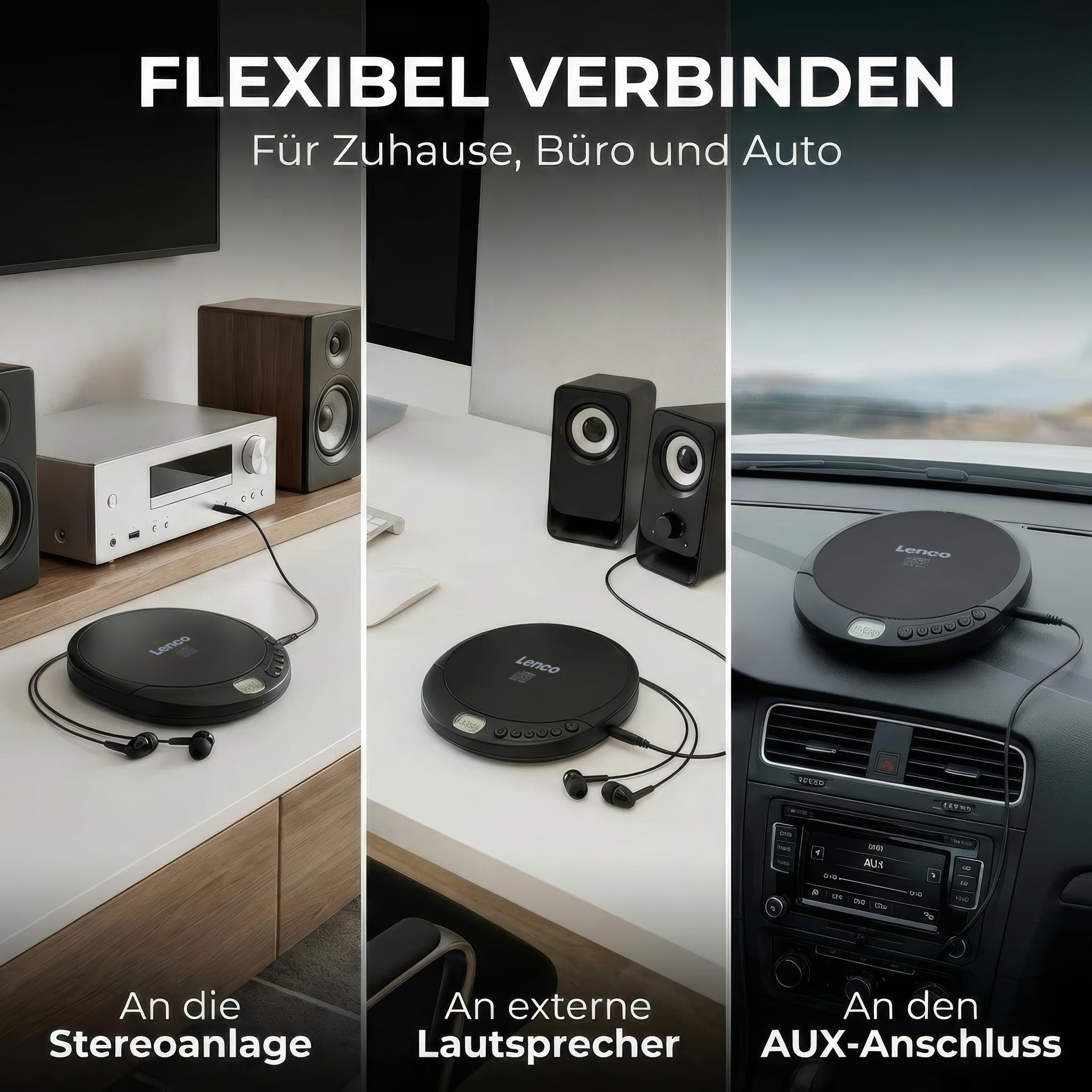 Lenco CD-010 - CD-Player - auch für Kinder - Discman - Tragbar - CD Spieler | CD Walkman - Mit Kopfhörern und Micro USB Ladekabel - Schwarz