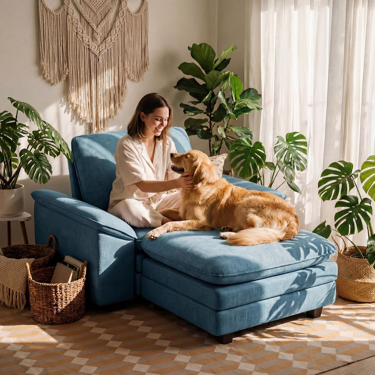 Diagram showing independent footstool and extended chaise configurations