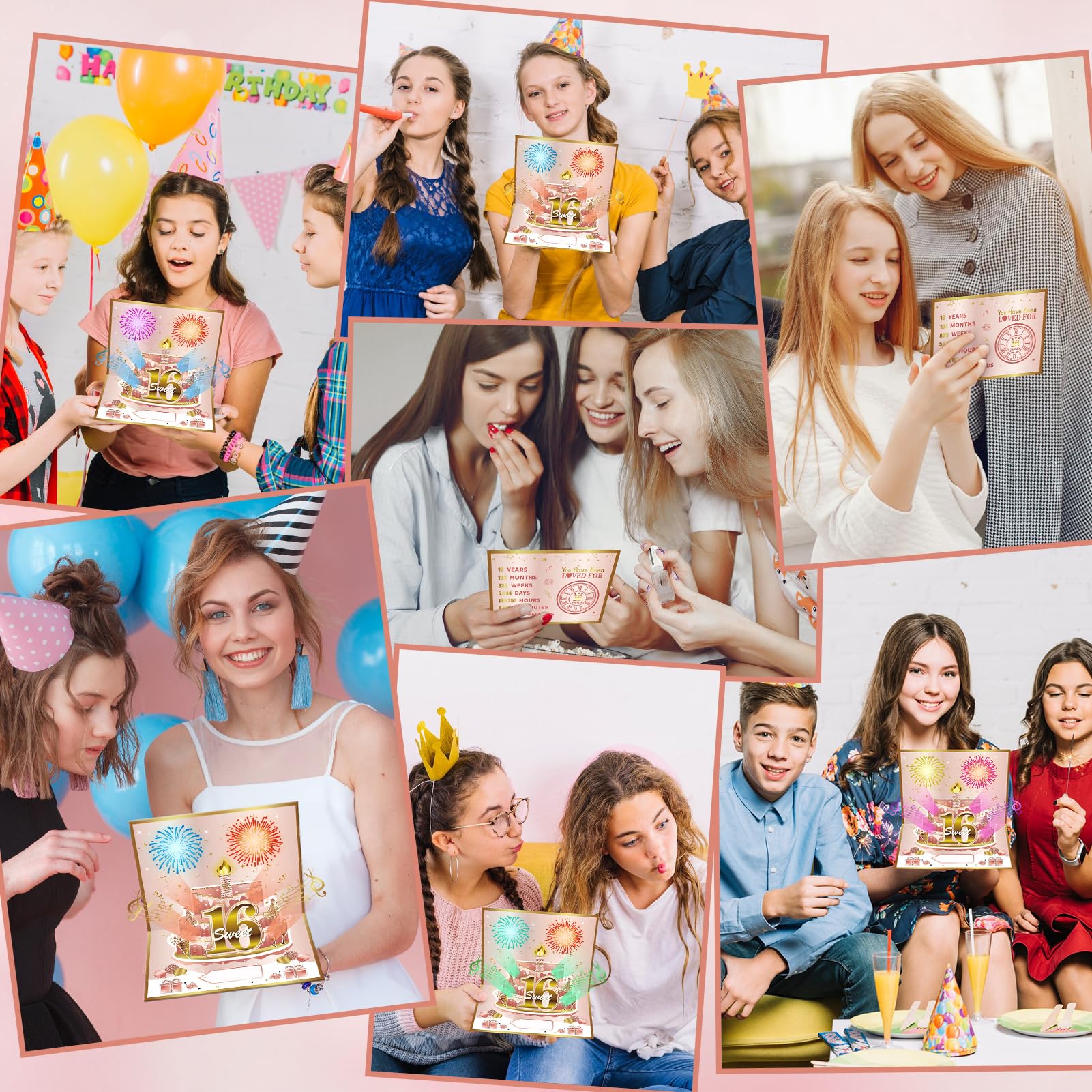 Turypaty Sweet 16th Birthday Cards Pop Up 3D Cake – Feuerwerk & Musik & Ausblaskerze Licht Lustige Happy 16 Party Dekorationen, Roségold 16. Geburtstag Karte Geschenke für Mädchen, Freunde, Tochter