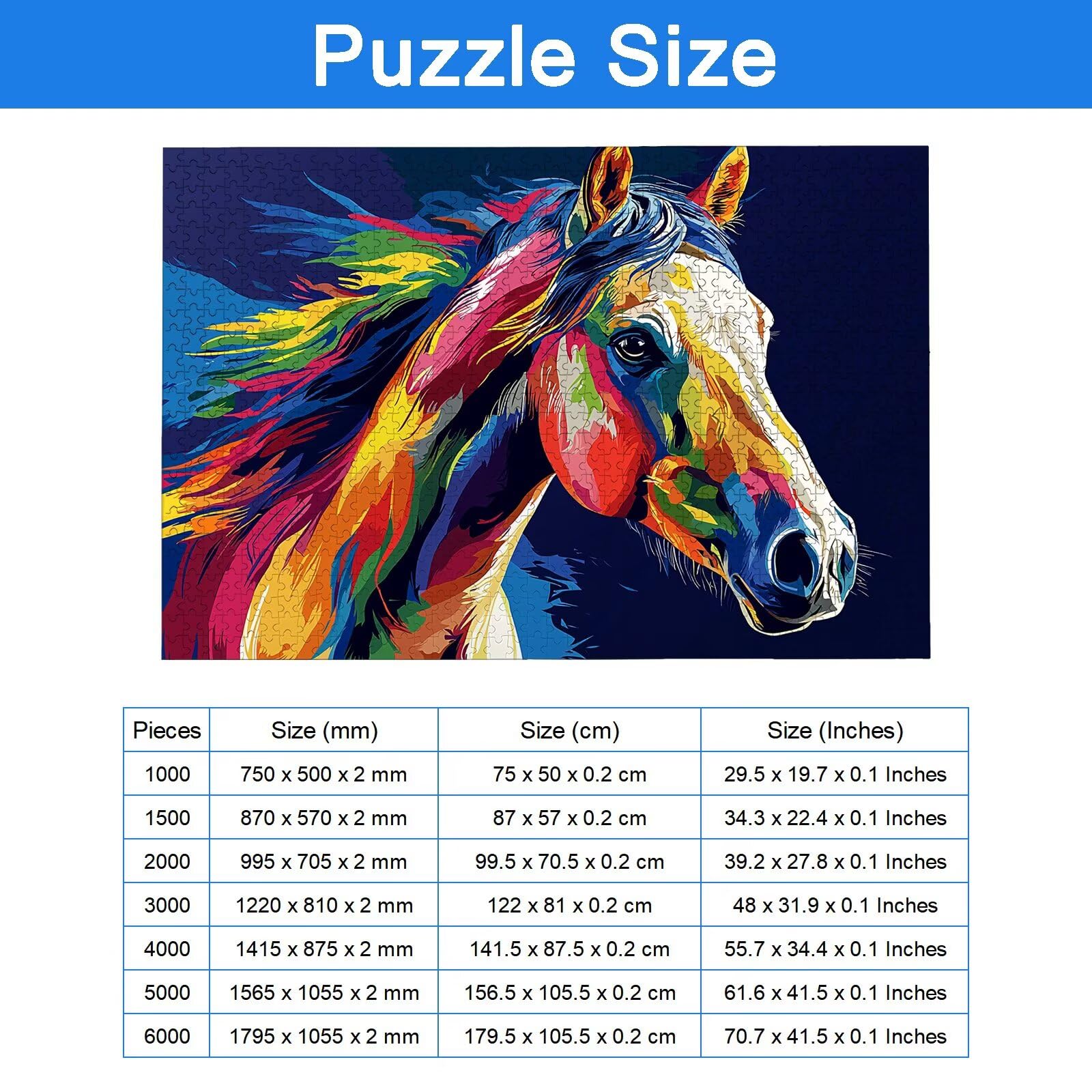 Puzzle 3000 Pezzi Cavallo, Puzzle Animale 3000 Pezzi Arte per Adulti e Bambini, Misura: 122x81 cm, Puzzles Legno per Adulti con Squisita Scatola di Imballaggio, Idea Regalo Donna, Regalo Uomo, -9191
