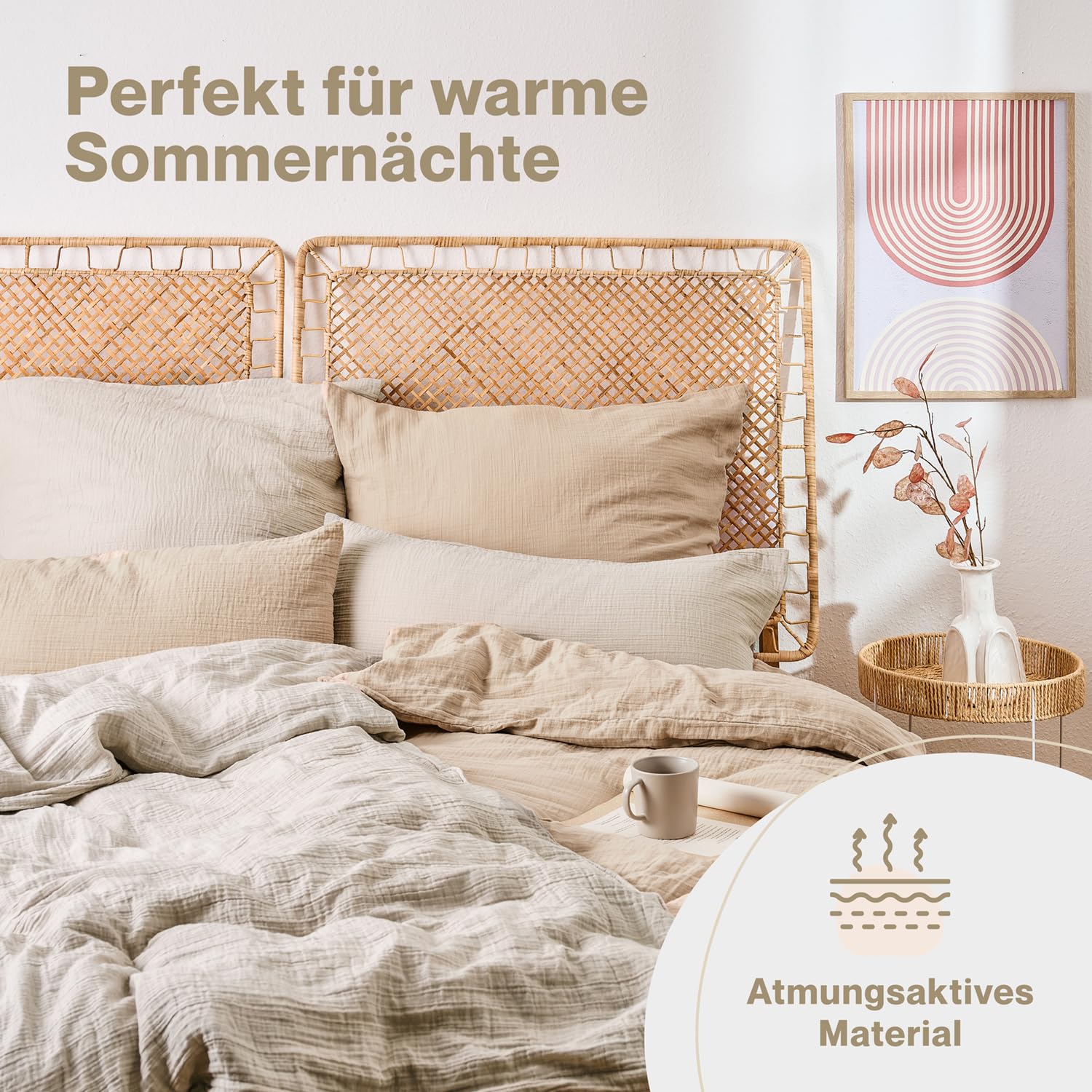 Blumtal Juego de ropa de cama de muselina certificado Öko-Tex, 155 x 220 cm + 40 x 80 cm, ropa de cama extrasuave, lavable