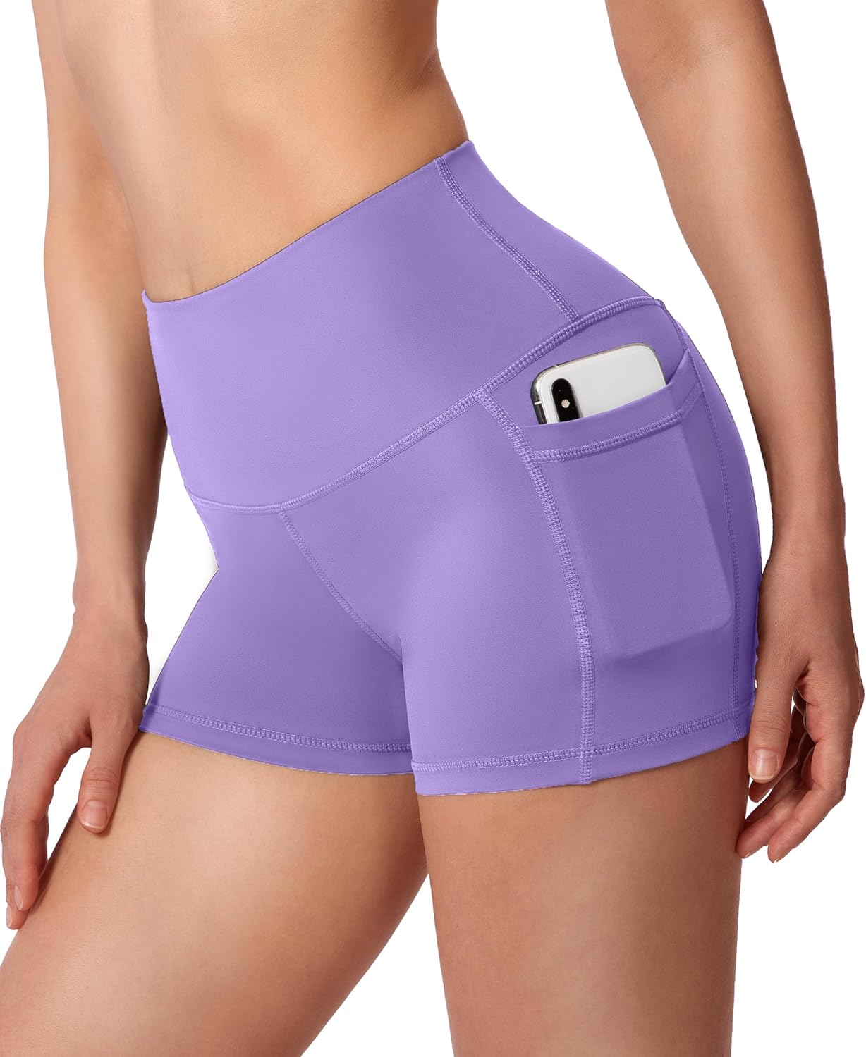 Soothfeel Women's High Waist Yoga Shorts with Side Pockets Tummy Control Running Gym Workout Biker Shorts for Women 5" /3" - Image 2