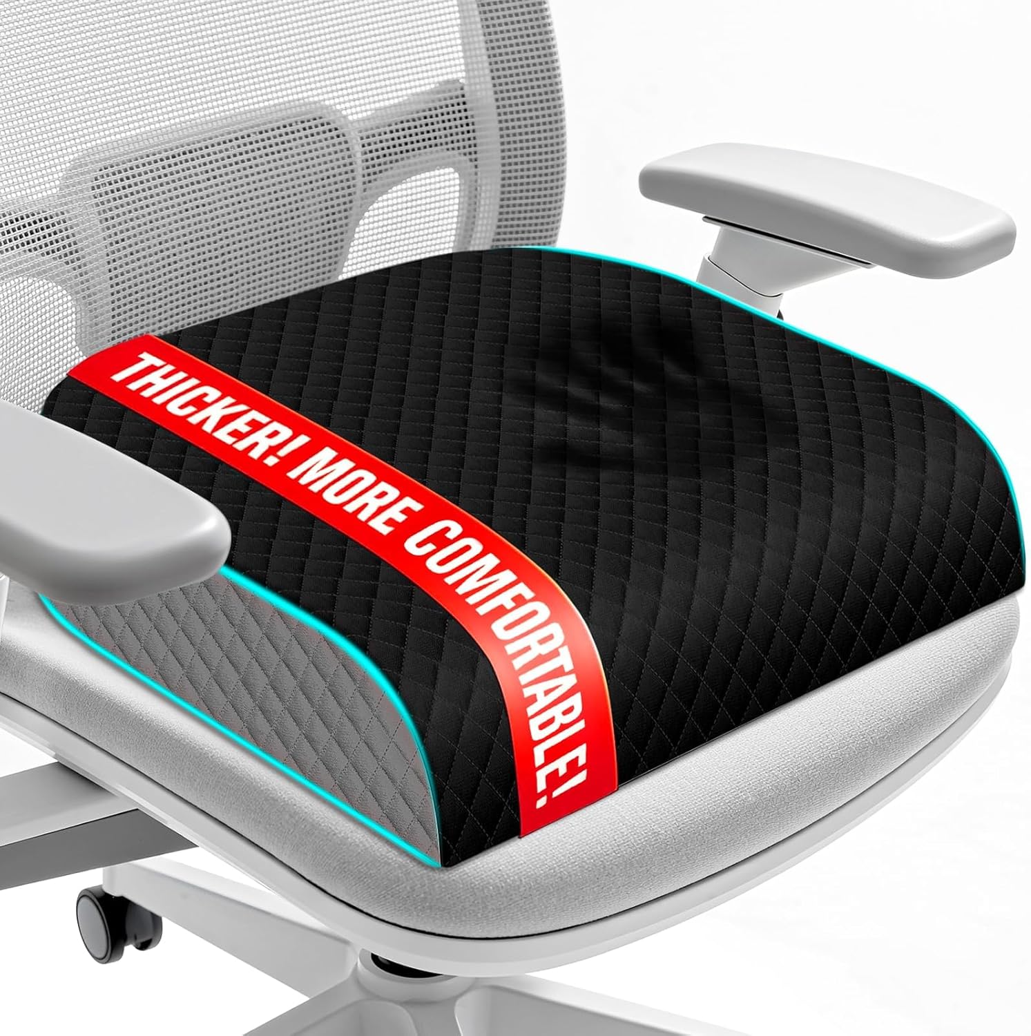 EdenDwell Large Memory Foam Seat Cushion - Non-Slip Office Chair Pad for Home, Car, Desk with Washable Cover & Handle, Black