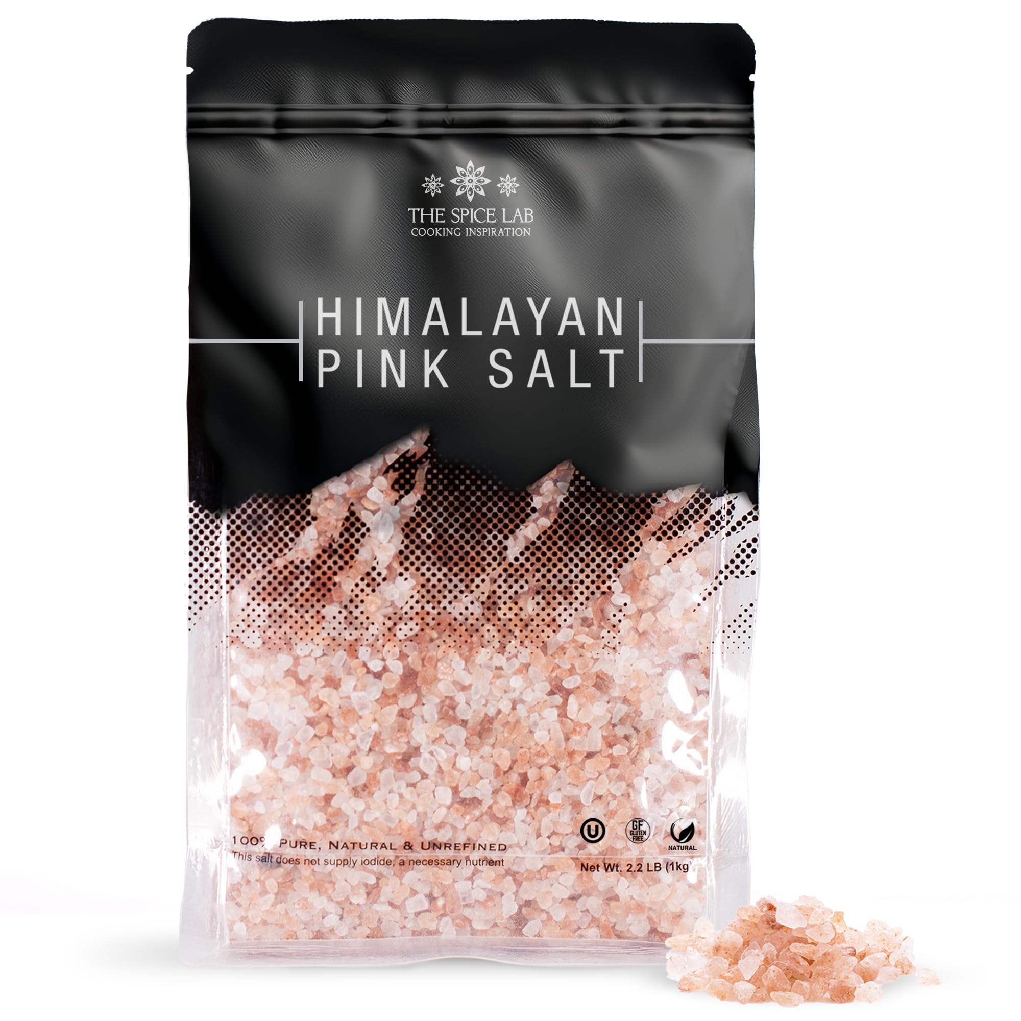 The Spice Lab Pink Himalayan Salt – Coarse Grain for Grinder, 2.2 lb / 1 Kilo – Gourmet Himalayan Salt Pure Crystal – Kosher & Natural Certified