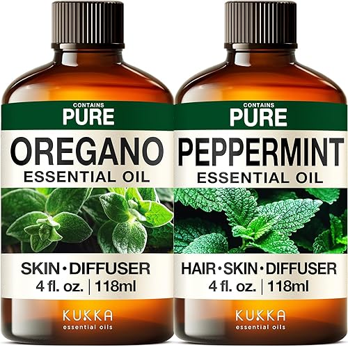 Miniatura 1 de Aceite esencial de orégano para la piel y aceite de menta para el cabello, juego de aceites esenciales 100% naturales de grado aromaterapia, 2 x 4