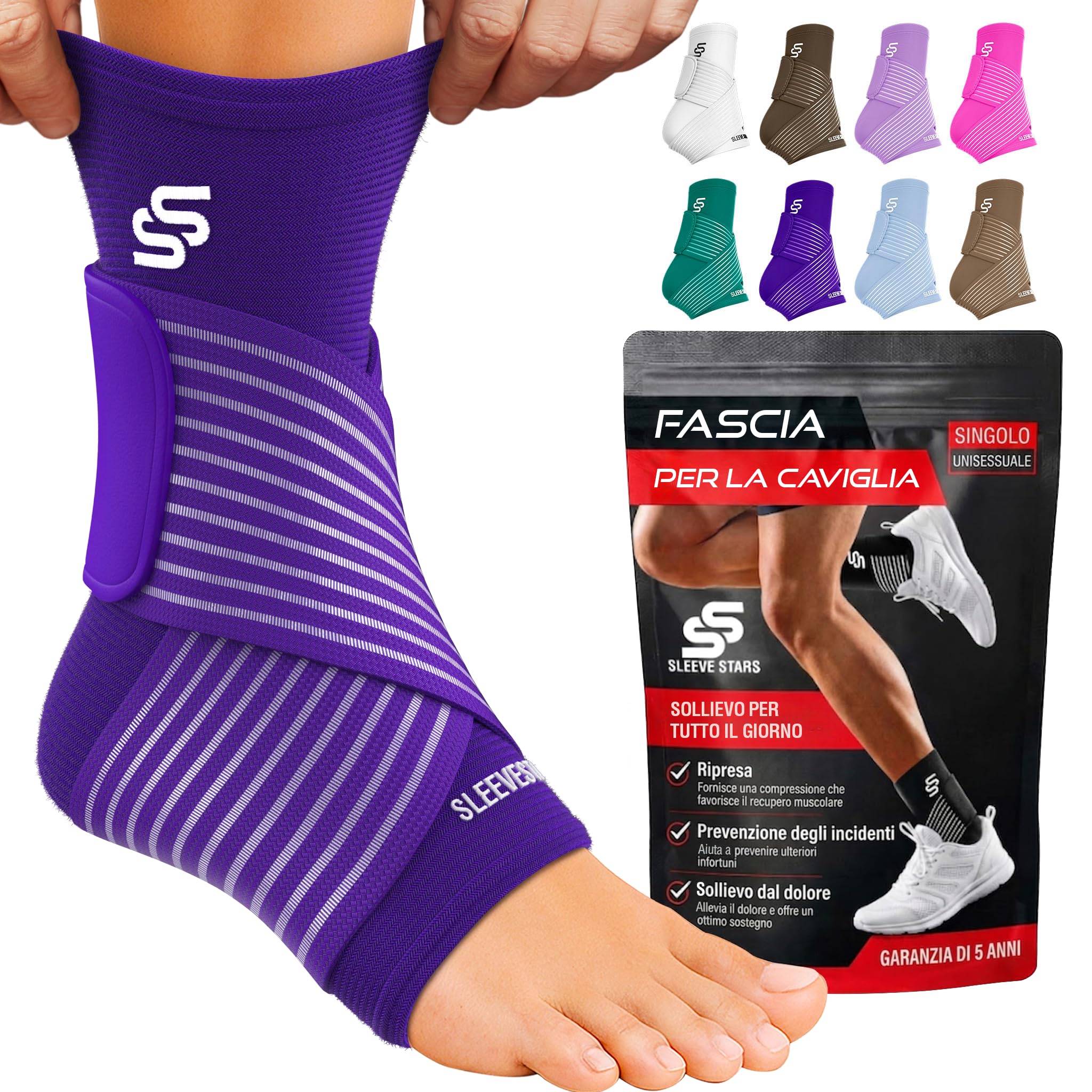 Sleeve Stars Cavigliera Ortopedica per Distorsione - Cavigliera Sportiva, Rimedio Fascite Plantare e Tendine d'Achille, Fascia Elastica Caviglia con Cinturino per Uomo e Donna (singolo/viola scuro)