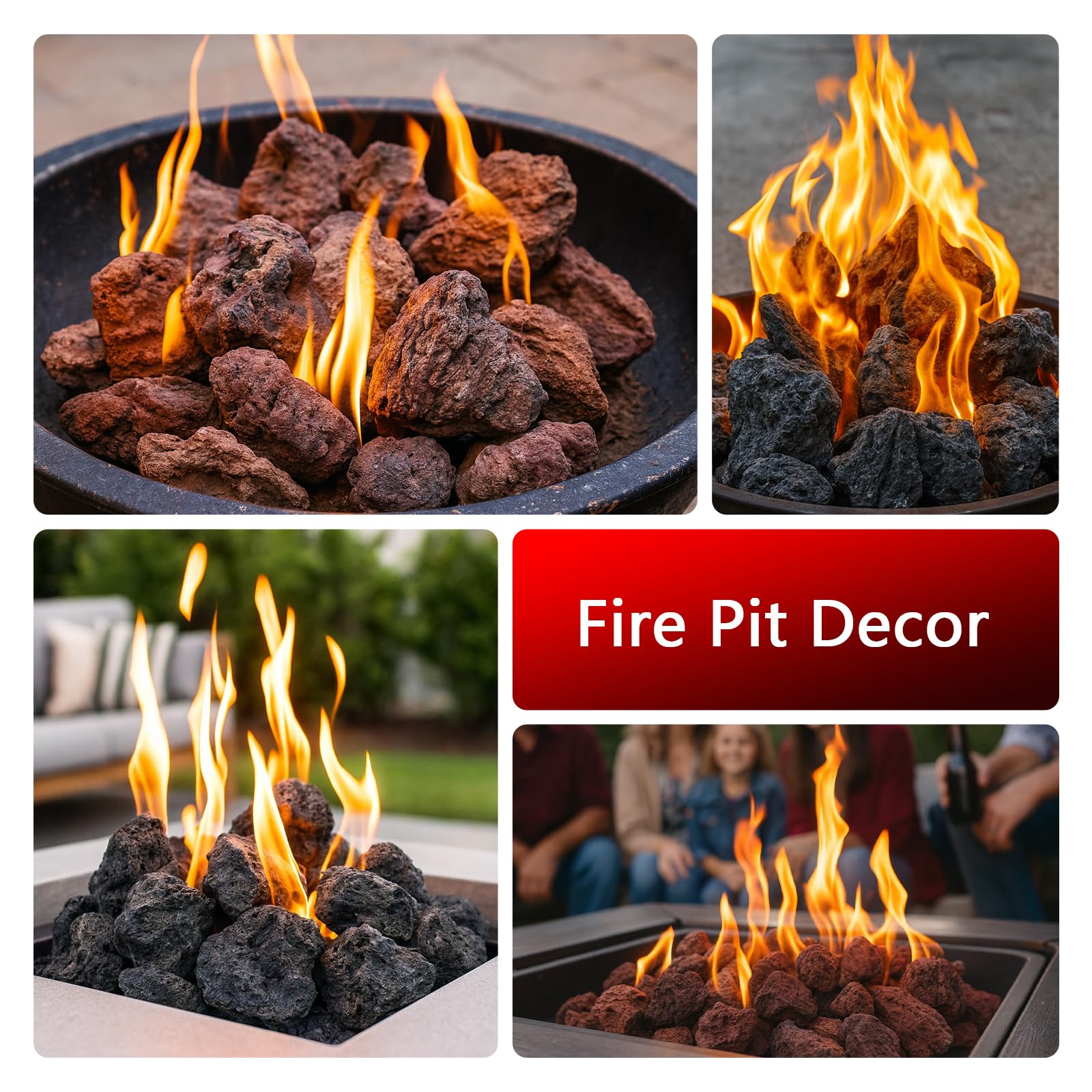 Pierres de lave noires - Pierre volcanique naturelle pour aquascaping, aquarium, terrarium et aménagement paysager décoratif (rouge, 3,6 kg, 6 pièces (6-18 cm)