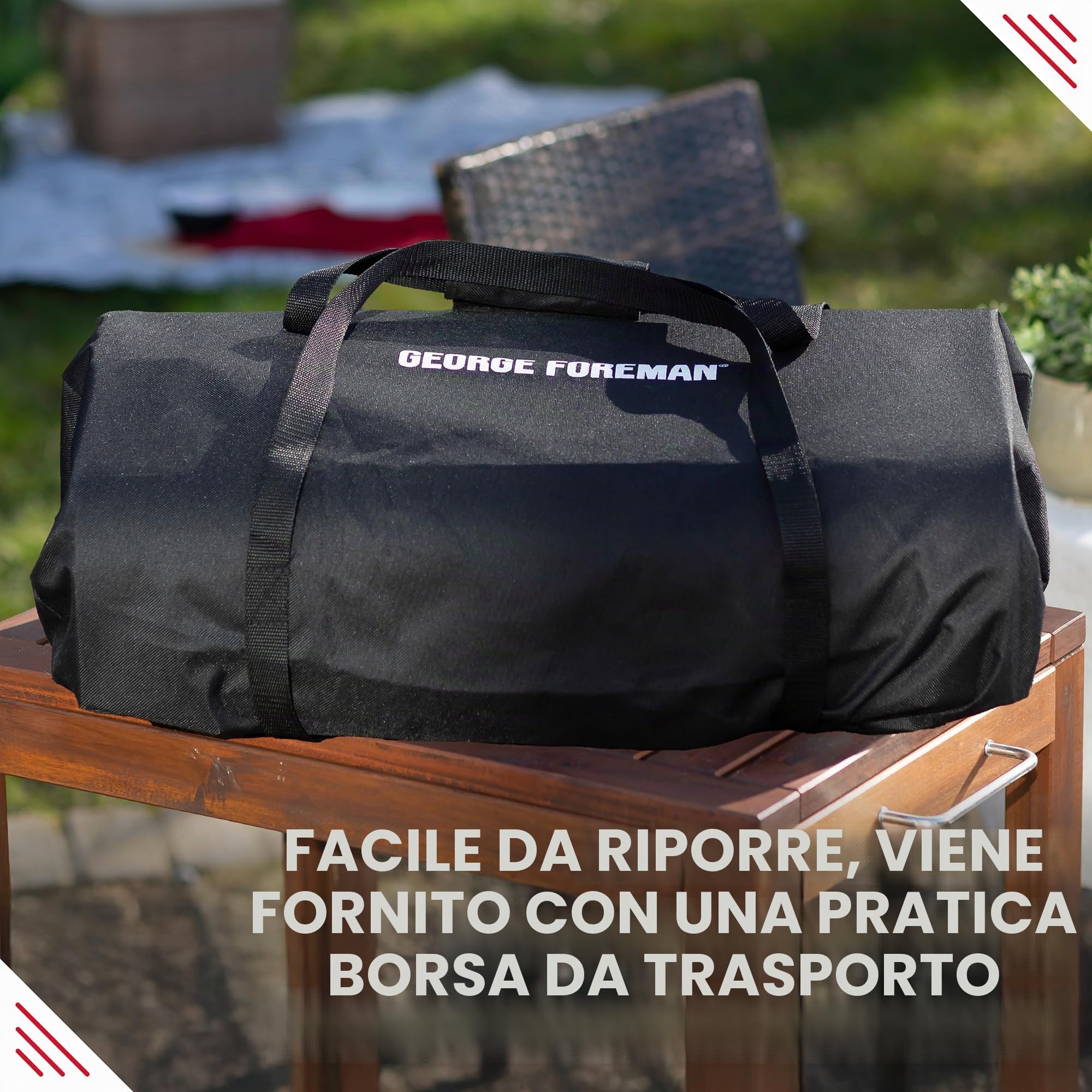 George Foreman Forno per pizza a pellet di legno portatile da esterno da 40,6 cm, nero, con pagaia e borsa per il trasporto, forno per barbecue e affumicatore, gambe pieghevoli GFWPPO2BPC