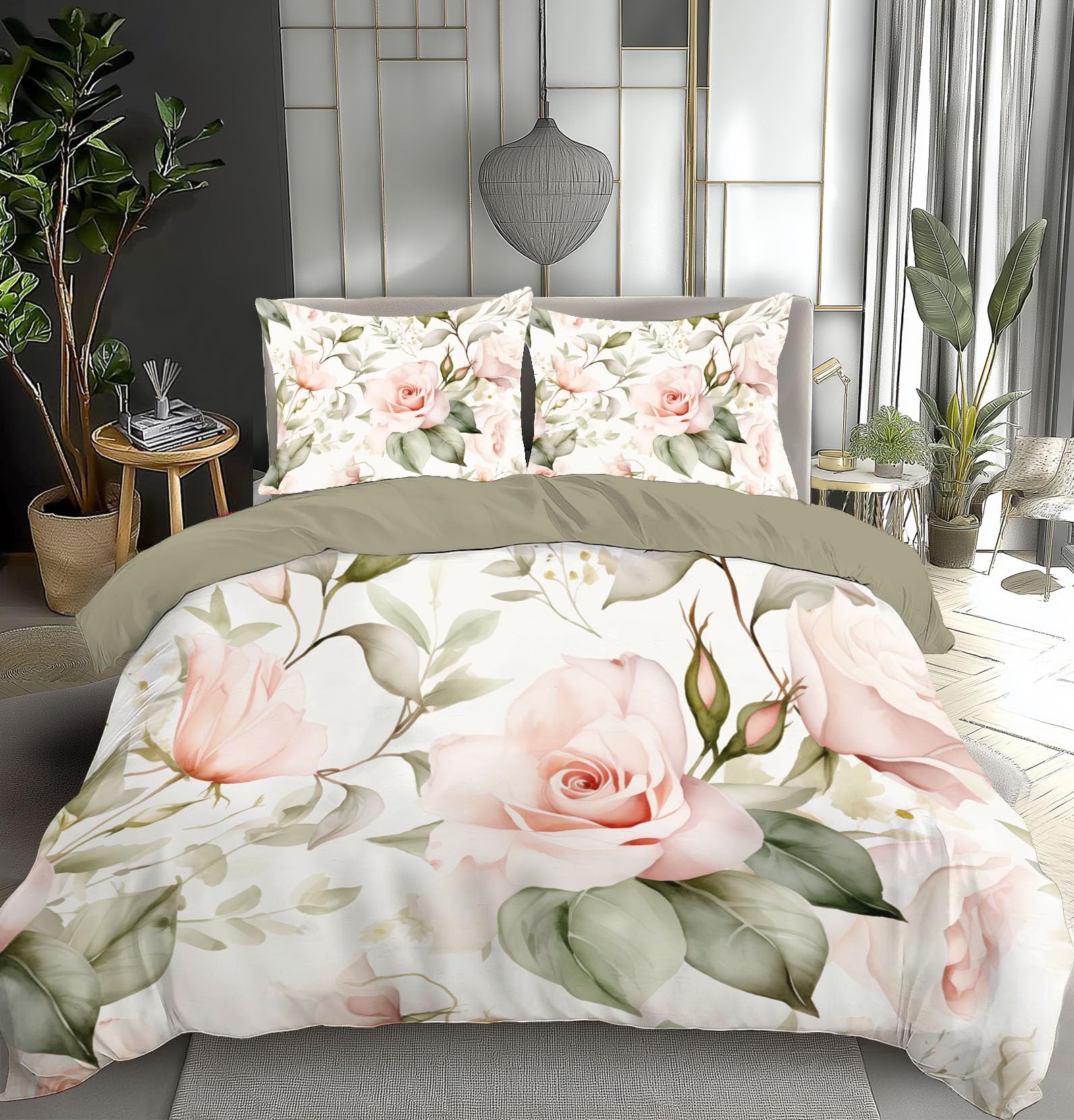 Parure de lit motif eucalyptus vintage rose pour une chambre cocooning