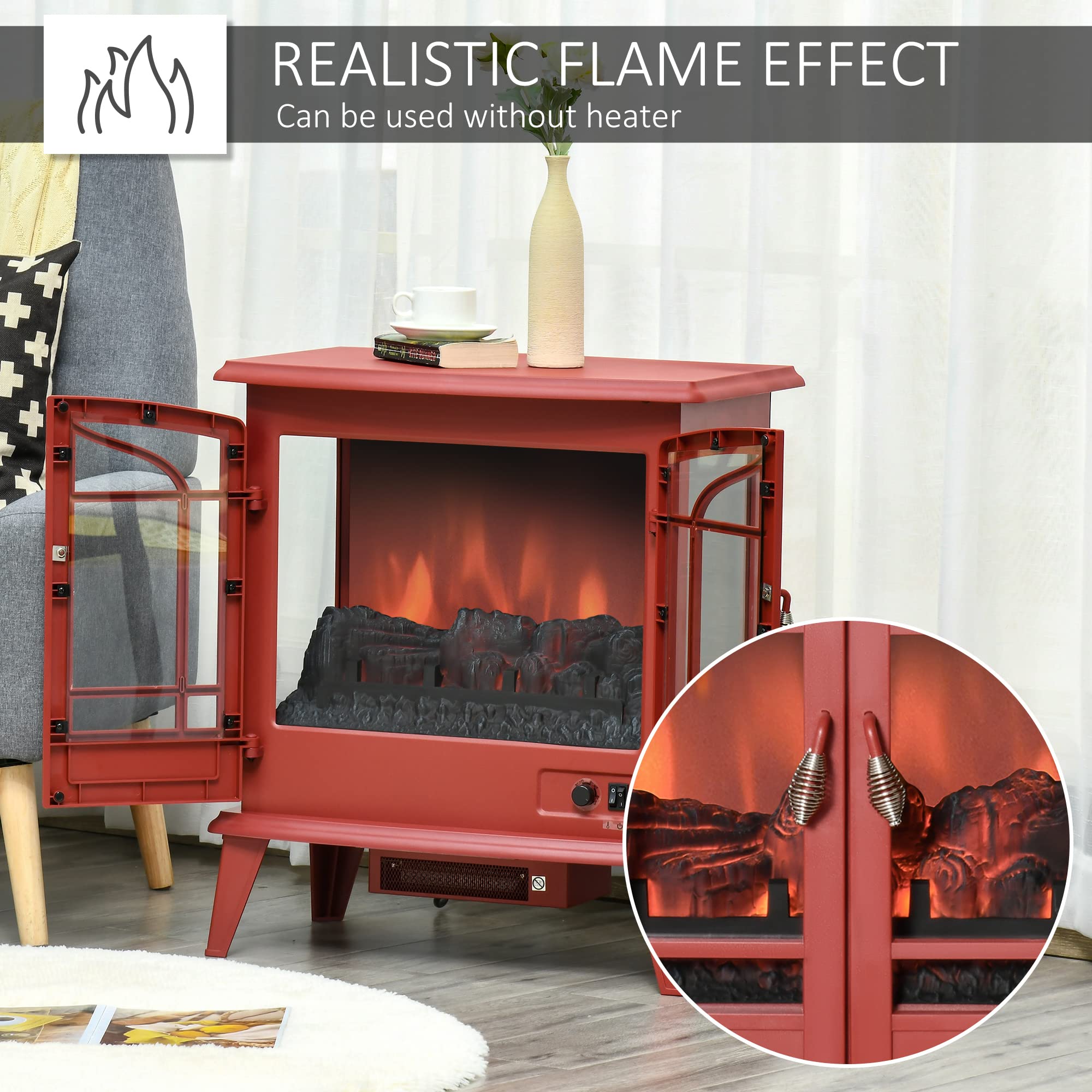 Amazon.com: HOMCOM Electric Fireplace Heater, Freestanding Fireplace Stove  with Realistic LED Log Flames and Overheating Safety Protection, 1400W, Red  : Home u0026 Kitchen
