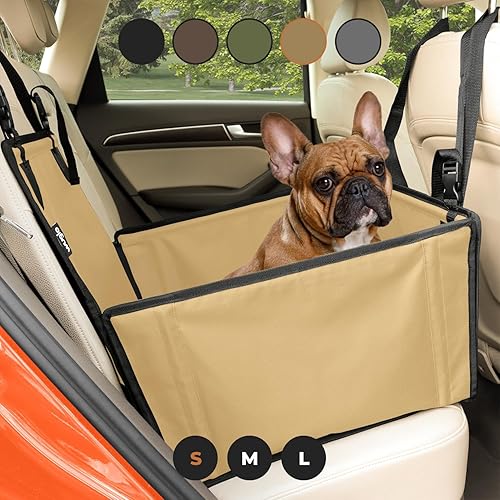 Wuglo Asiento de automóvil para perro extra estable, asiento de automóvil reforzado para perros de tamaño mediano con 4 correas de sujeción, asiento