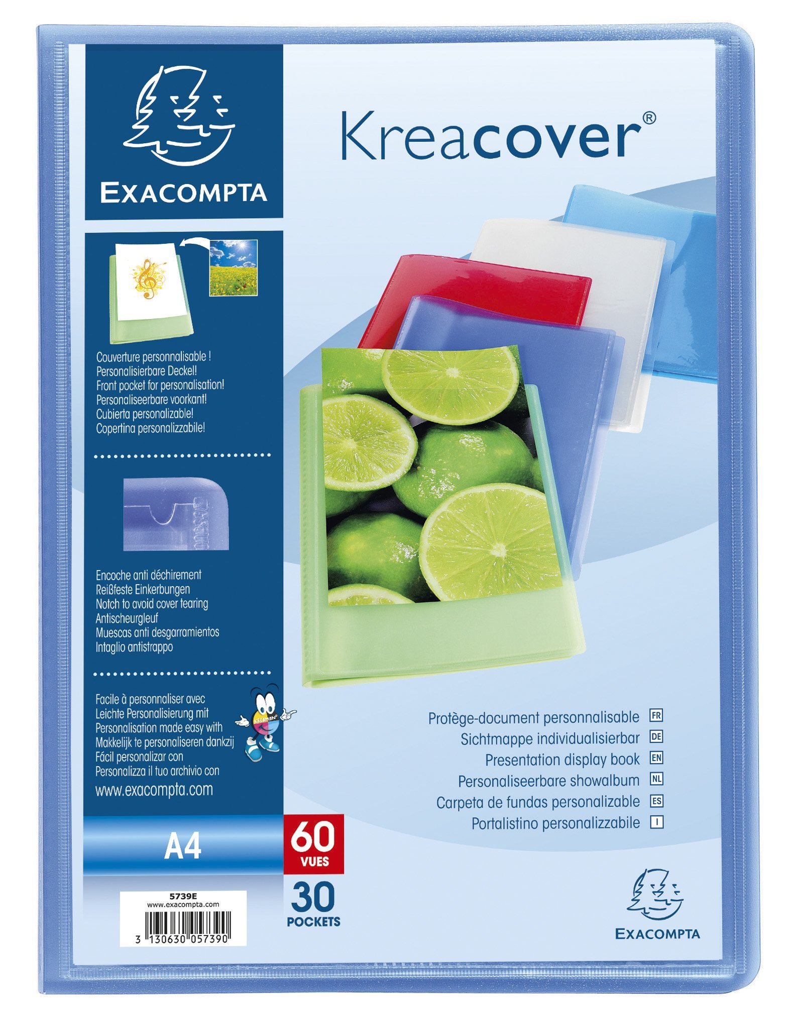 Exacompta 5759E teczka z dokumentami (PP 500µ z 50 koszulkami Krea Cover Chromaline, do formatu DIN A4, 21 x 29,7 cm, przezroczysta) 1 sztuka losowy kolor