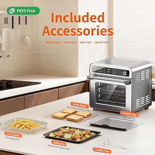 Miniatura 7 de Combo de horno tostador de freidora de aire de 18 cuartos de galón, horno de convección grande 12 en 1 con control de temperatura de 70 a 450  y