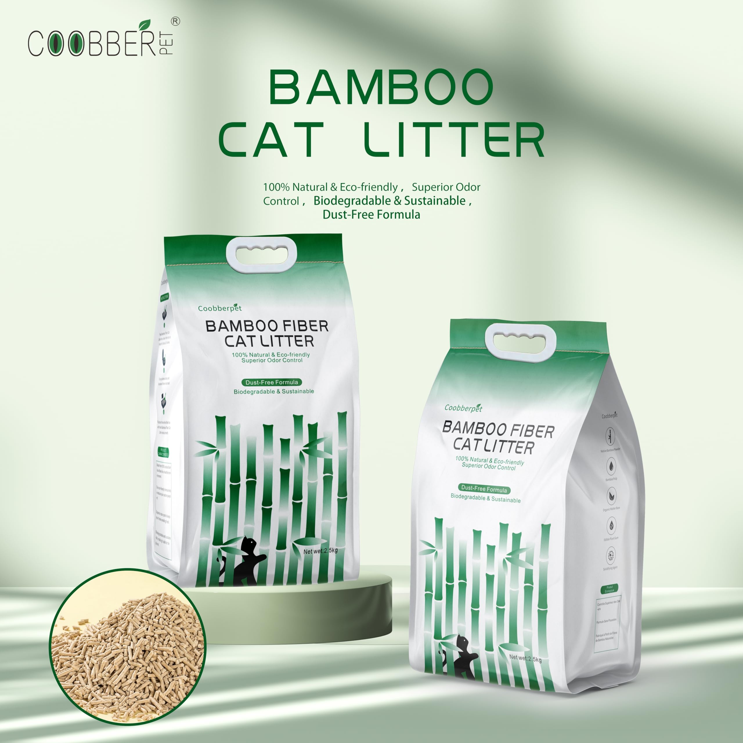 Arena para gatos de fibra de bambú, 100% natural y ecológica, control de olores superior, fórmula sin polvo, biodegradable y sostenible (1 bolsa)