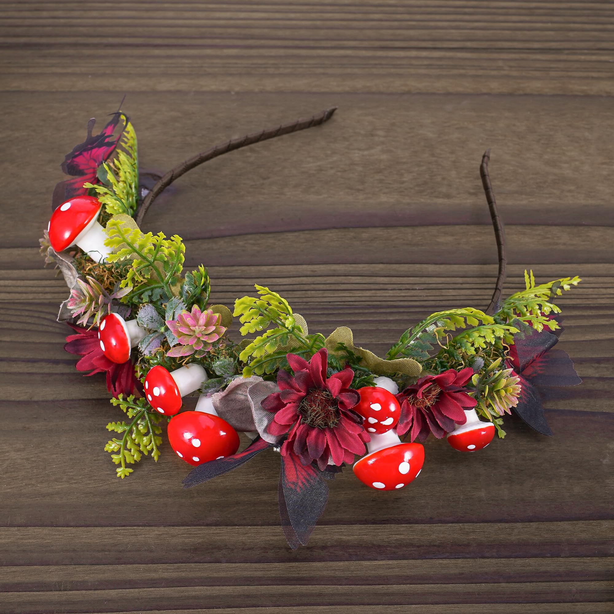 PartyforU Woodland Elf Headband for Women Forest Fairy Butterfly Mushroom Headpiece for Renaissance Halloween Cosplay - Image 2