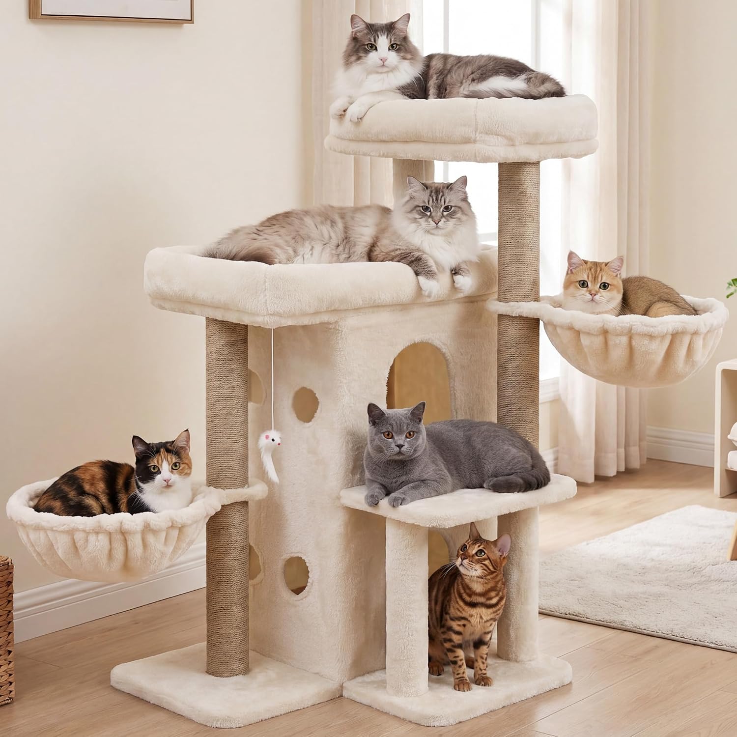 Torre para Gatos Heybly con Base Reforzada 29.5x17.7x59.4 in Beige miniatura 1