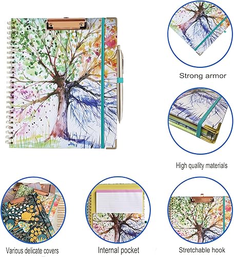 Miniatura 4 de Portapapeles en espiral con bloc de notas forrado recargable para tamaño carta (8.5 x 11 pulgadas), 5 divisores con almacenamiento de 10 bolsillos,