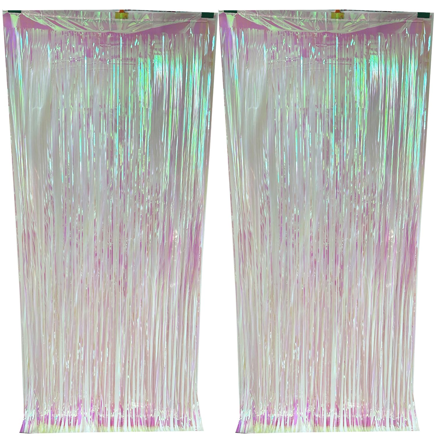 CYBERNOVA 2 Pack Opalizujące Neonowe Tło z Folii z Frędzlami, 97 x 201 cm, Brokatowe Metaliczne Foliowe Frędzle Serpentyny, Tło do Fotobudki, Rekwizyty Ślubne, Urodzinowe (Przezroczyste)