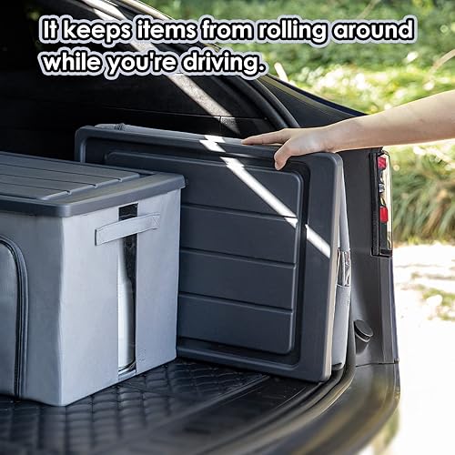 Miniatura 6 de SHIMOYAMA Organizador de maletero para equipo de campamento, contenedor de tela plegable de 68 litros con tapa, caja de almacenamiento de 20 galones