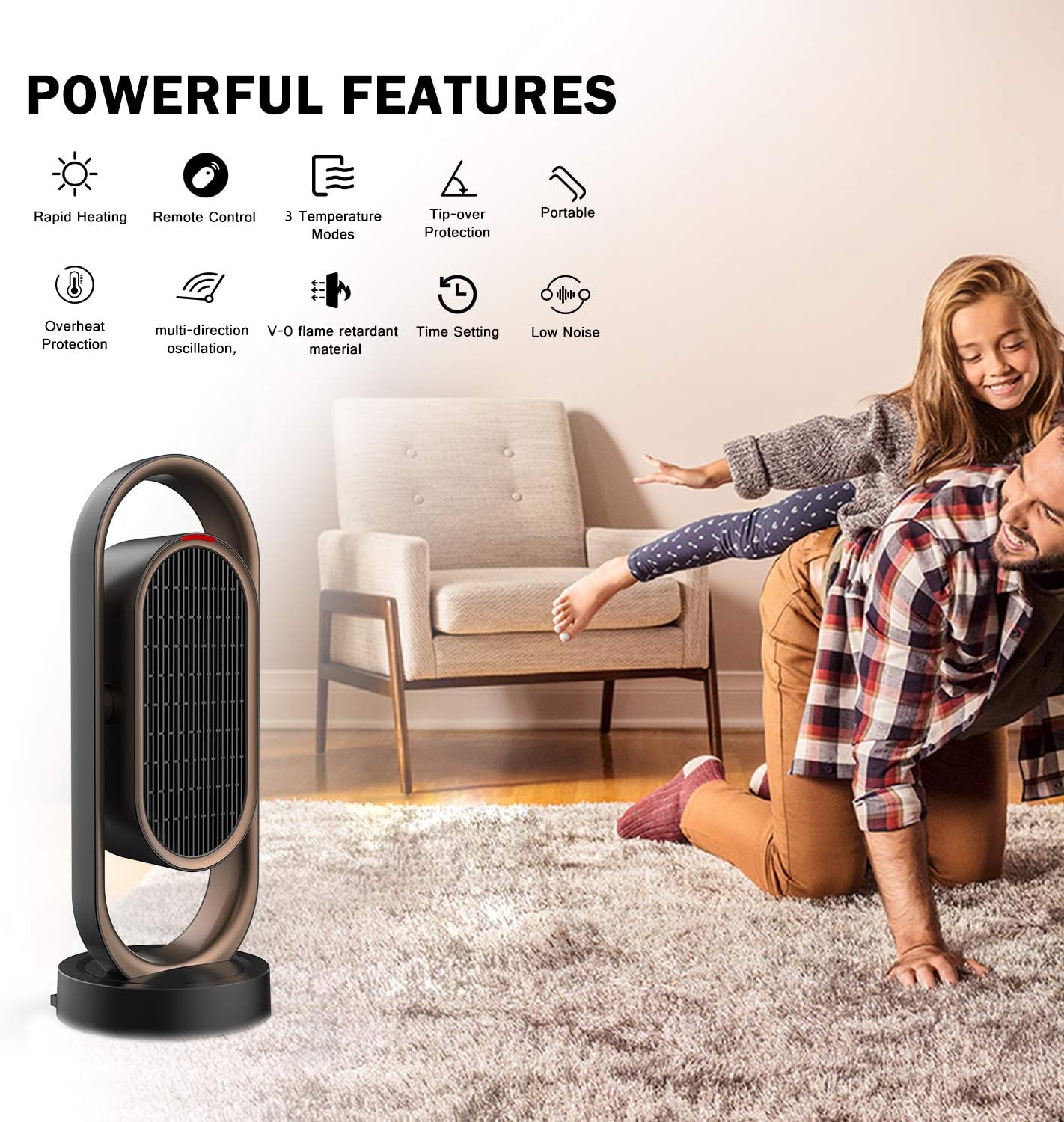 Space Heater for Home &Office - Ceramic Quiet Tower Heater 1 Seconds Heat Up Portable Small Personal Heater for Office Desk with 3 Temperature Modes,Oscillating Heater Fan for Home, Indoor Use