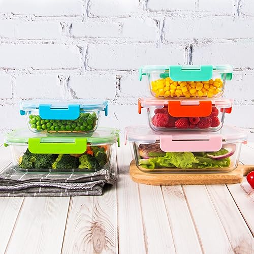 Miniatura 7 de Paquete de 10 recipientes de vidrio para almacenamiento de alimentos con tapas herméticas, ideales para preparación de comidas, almuerzos, aptos