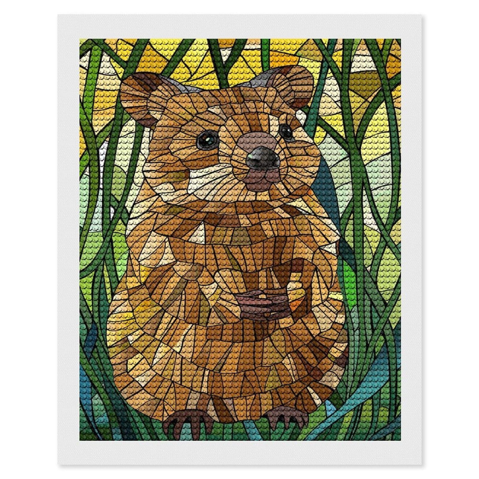 Junmoney Stained Glass Quokka in Nature Diamond Painting Kit 16"x20", Thoughtful Handmade Gift, for Creative Relaxation, Printed Canvas, Cosy Home Accent