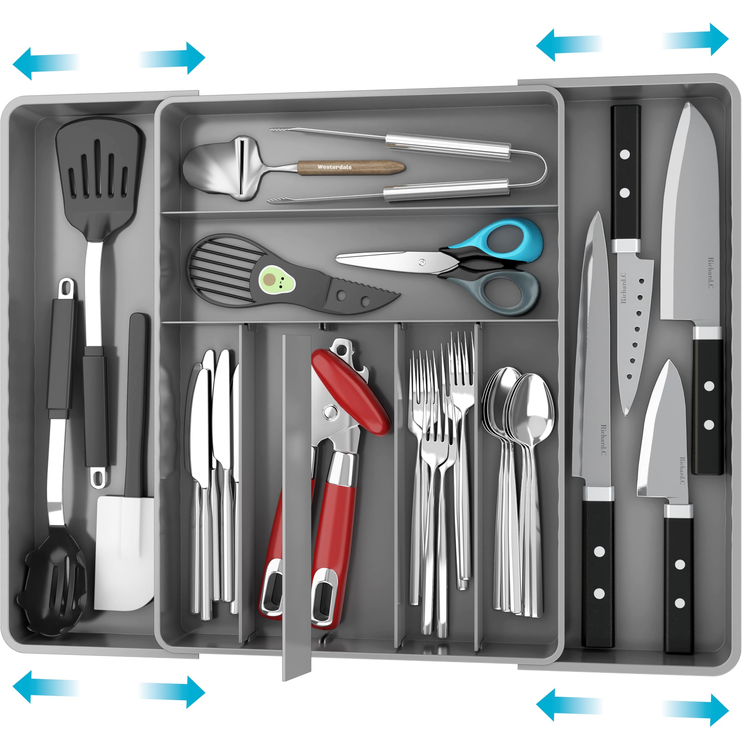 Simple Houseware Expandable Kitchen Drawer Flatware Organizer, Gray – Adjustable Cutlery Tray with 9 Compartments for Utensils and Silverware
