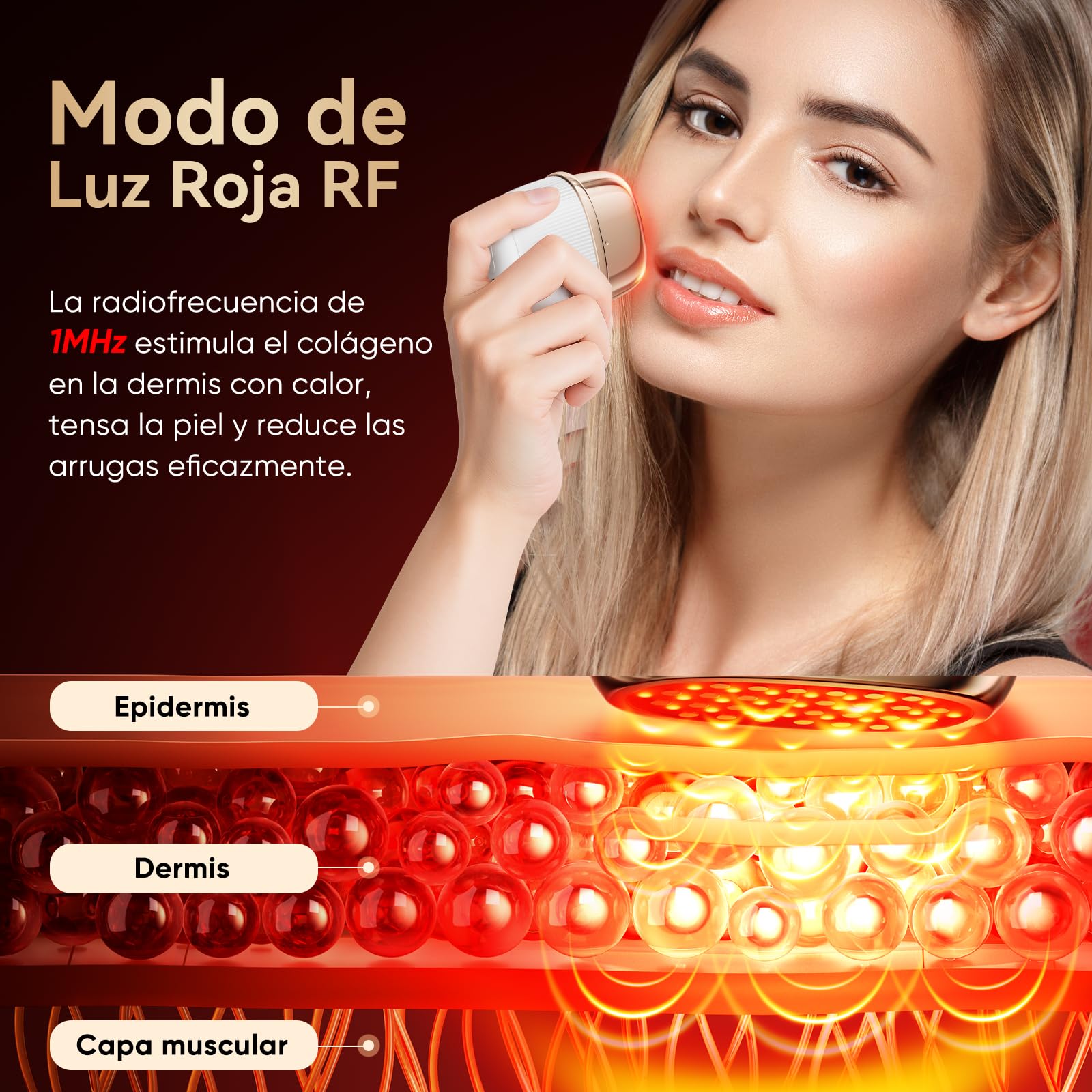 ANLAN Mini Radiofrecuencia Facial, 24K Oro RF Aparato Reafirmante y Antiarrugas, EMS Masajeador Facial Antienvejecimiento, 3 Modos, 3 Niveles, IPX6