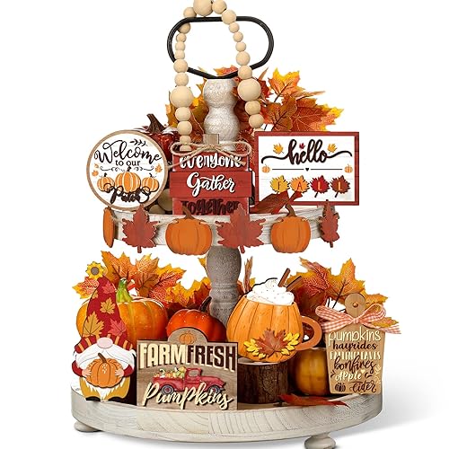 BBTO Set of 15 Thanksgiving Fall Tiered Tray Decor Pumpkins