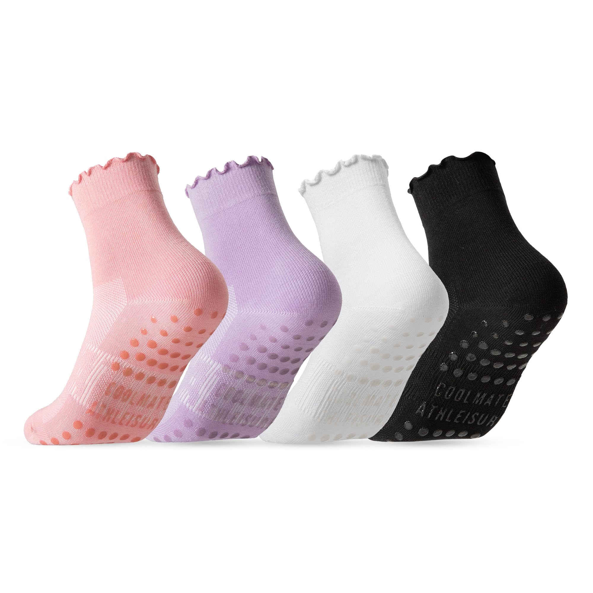 CoolMate Pilates Socks - Non Slip Grip Socks for Women, Ruffle, Crew
