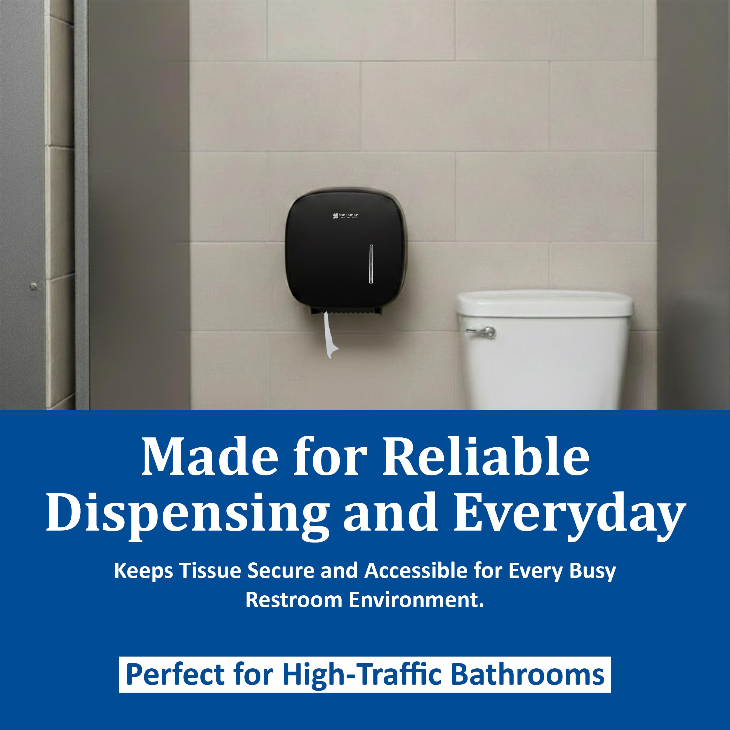 San Jamar Dispensador de pañuelos Jumbo, Soporte para Rollo Individual con Capacidad de Rollo de 9 Pulgadas, construcción Duradera con Ventana de visualización para baños y baños comerciales, Color