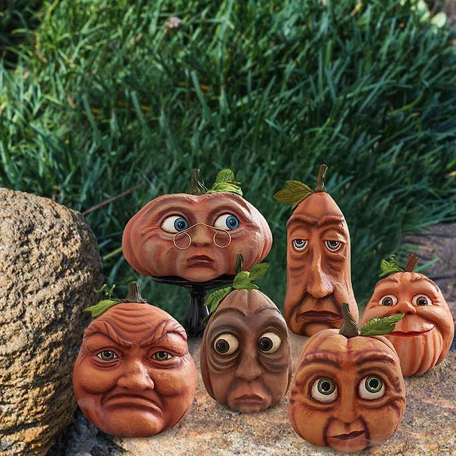 Expressive Pumpkin Family Pumpkin Lantern Ornaments, 6 Pieces