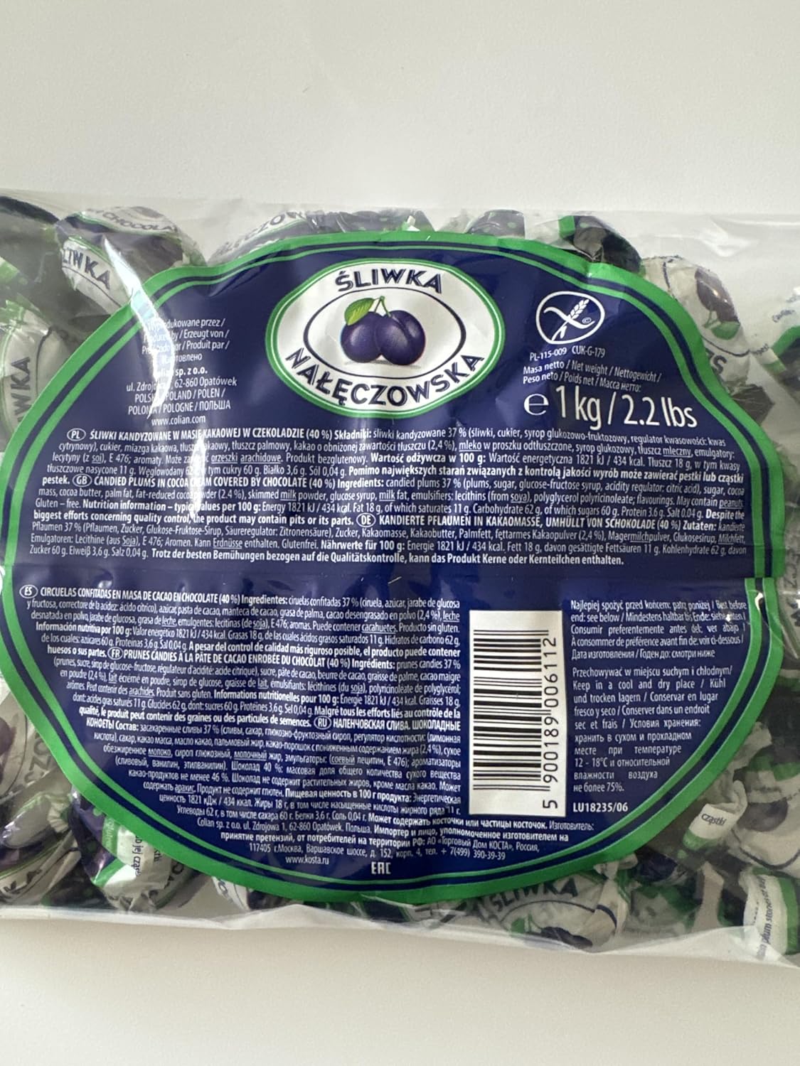 Solidarnosc Candied Plums in Dark Chocolate Sliwka Naleczowska (2.2 lbs)