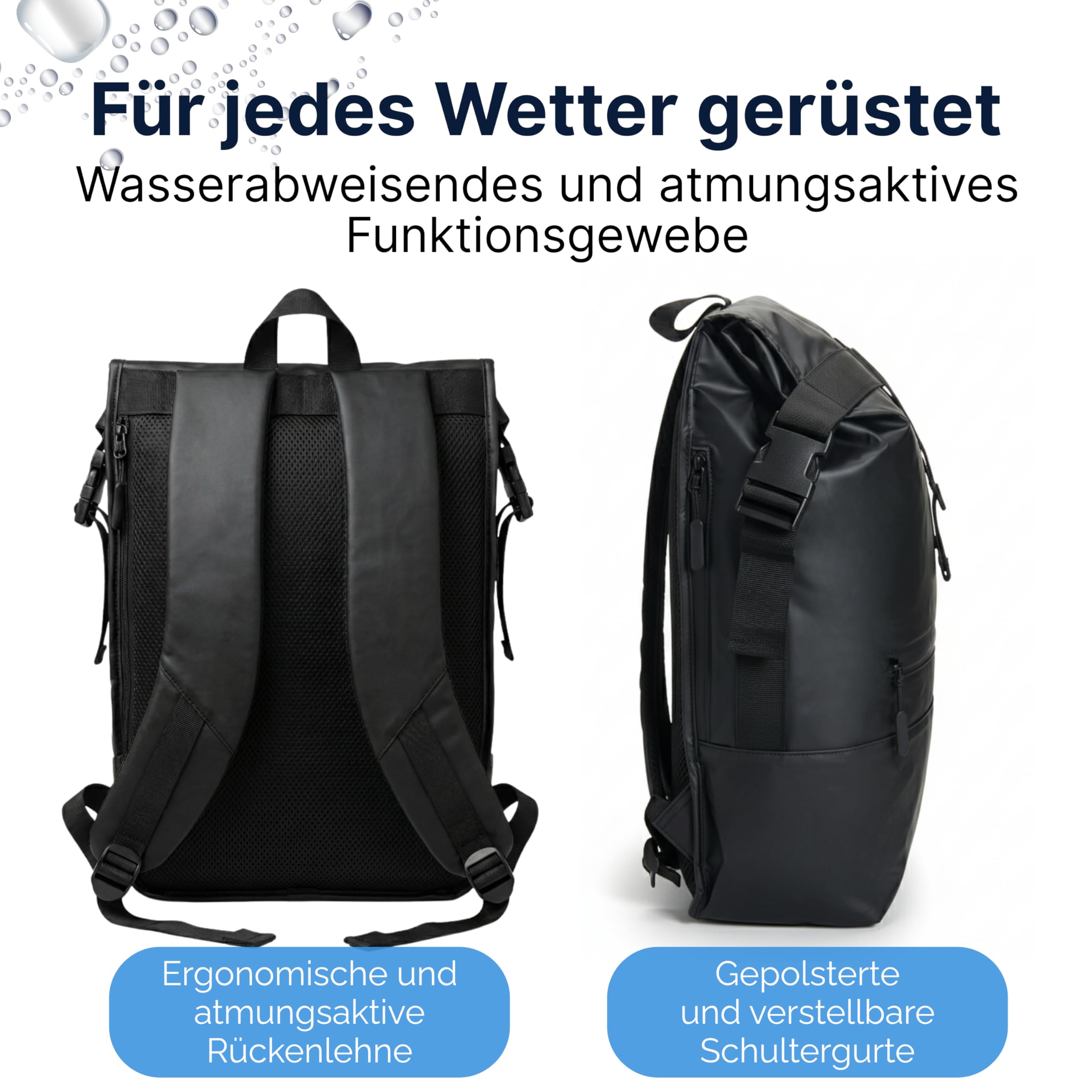 Rolltop-Rucksack für das Büro, Eleganter und Wasserdichter Rucksack für die Arbeit mit Platz für einen 17-Zoll-Laptop – ideal für Damen und Herren