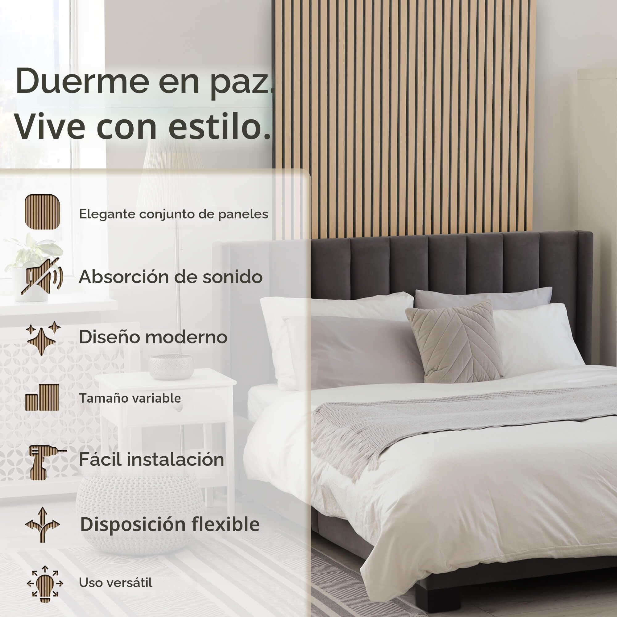 Arebos Paneles acústicos de 120 x 60 cm | pared de láminas en aspecto de madera para pared y techo | moderno panel de pared con alta absorción de sonido | fácil montaje y corte | Juego de 2 unidades